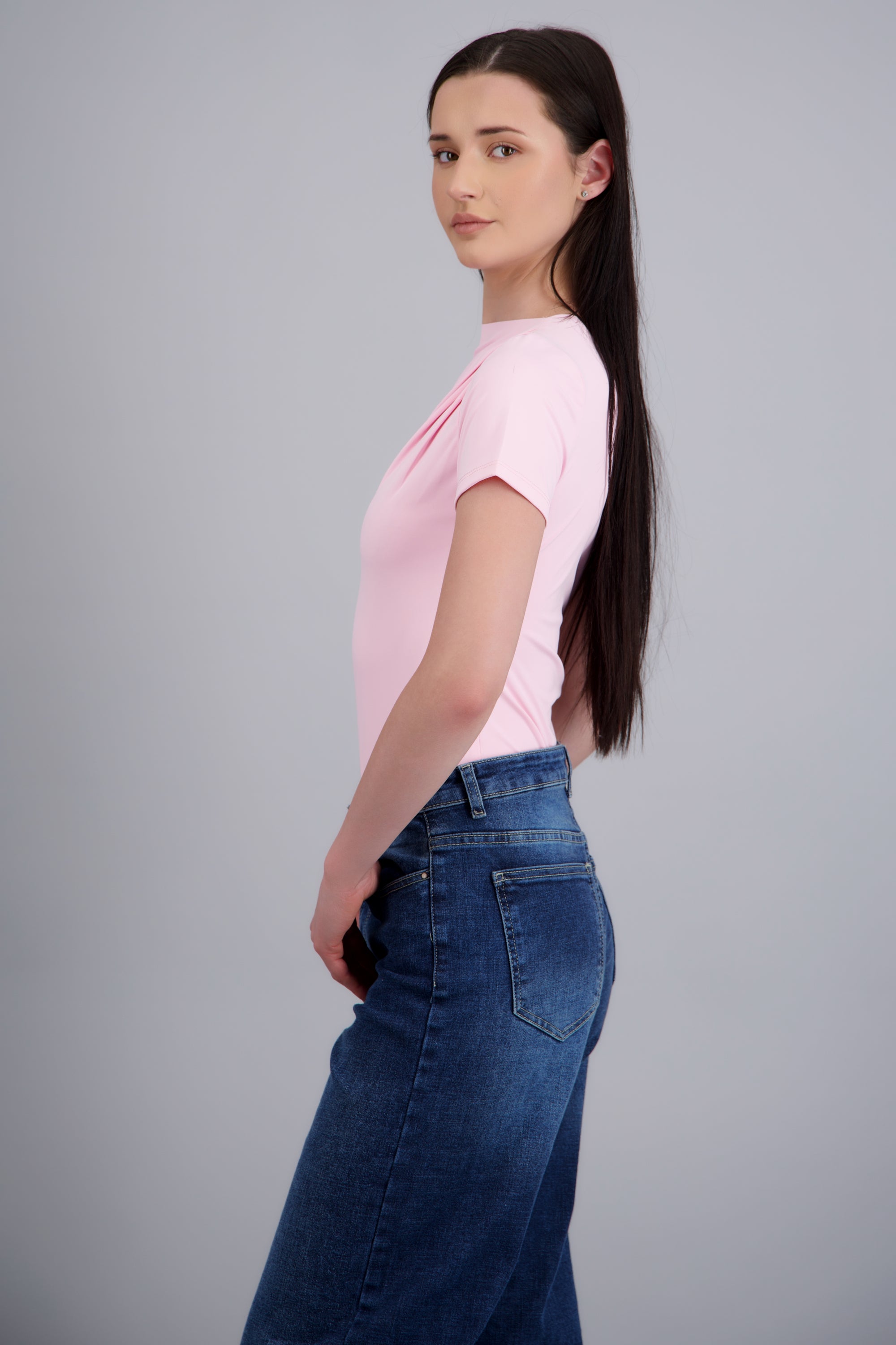Bodysuit manga corta detalle plizado ROSA PASTEL