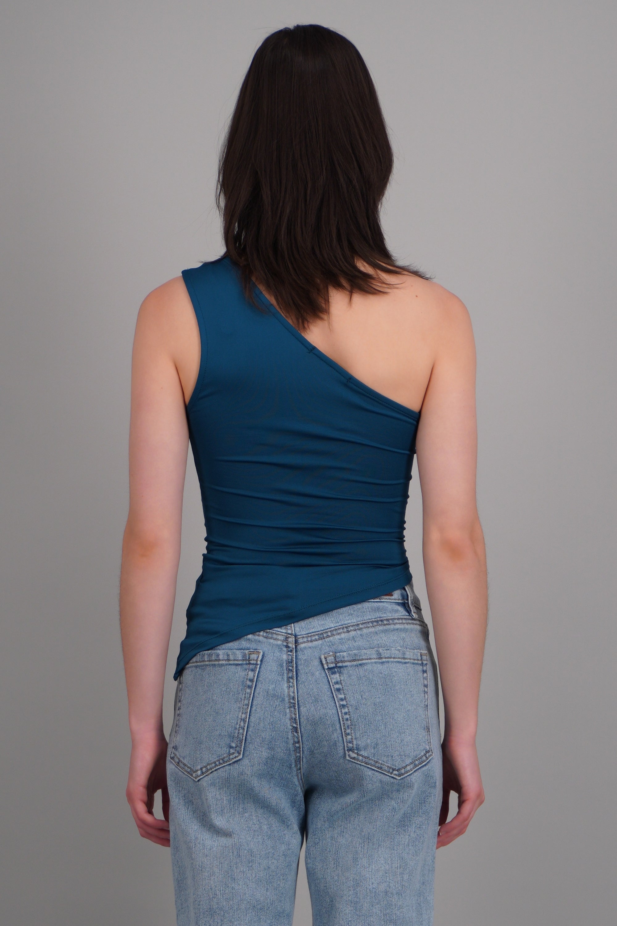 Top one shoulder liso AZUL PATO