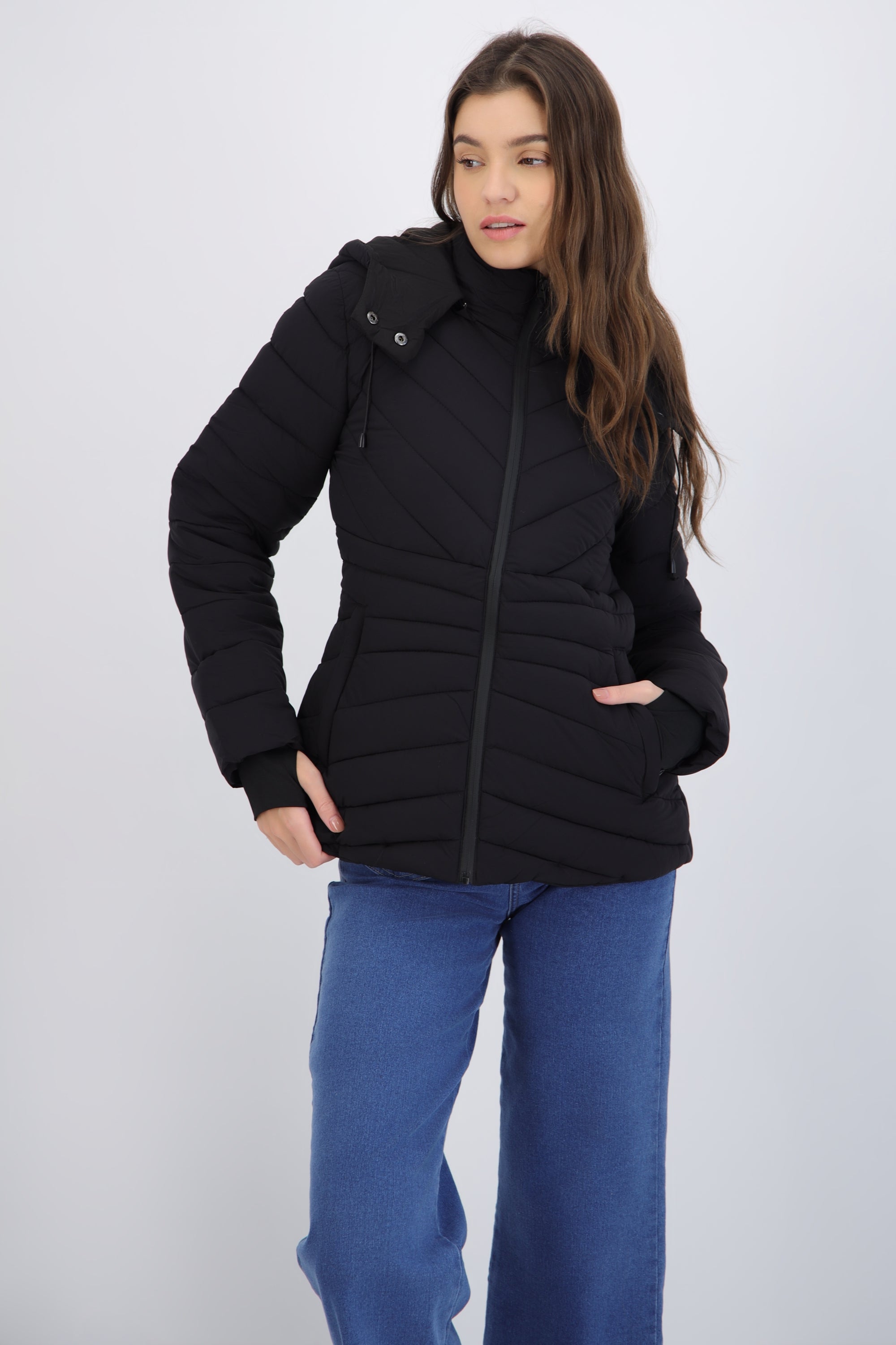 chamarra larga puffer capitonada
