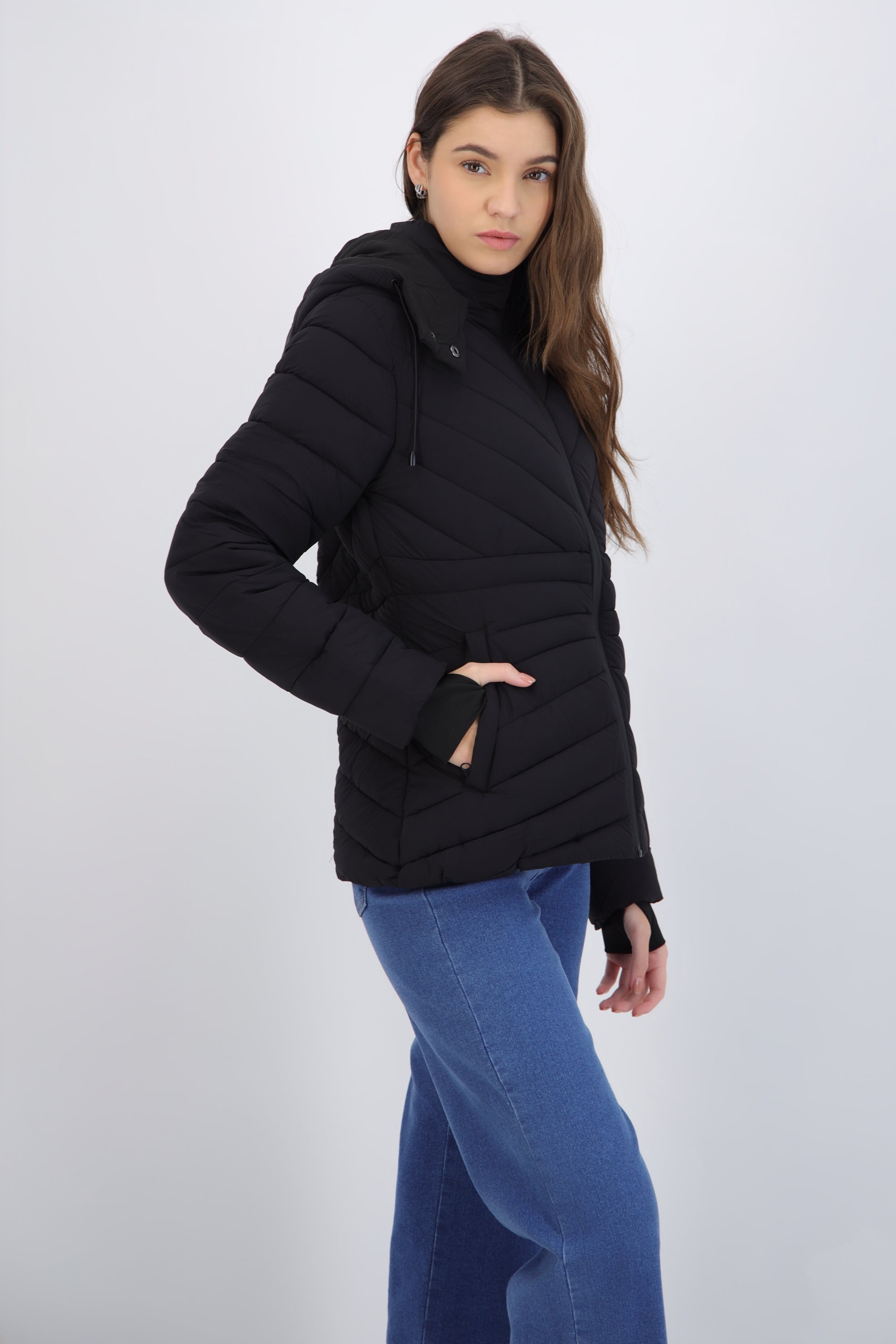 chamarra larga puffer capitonada
