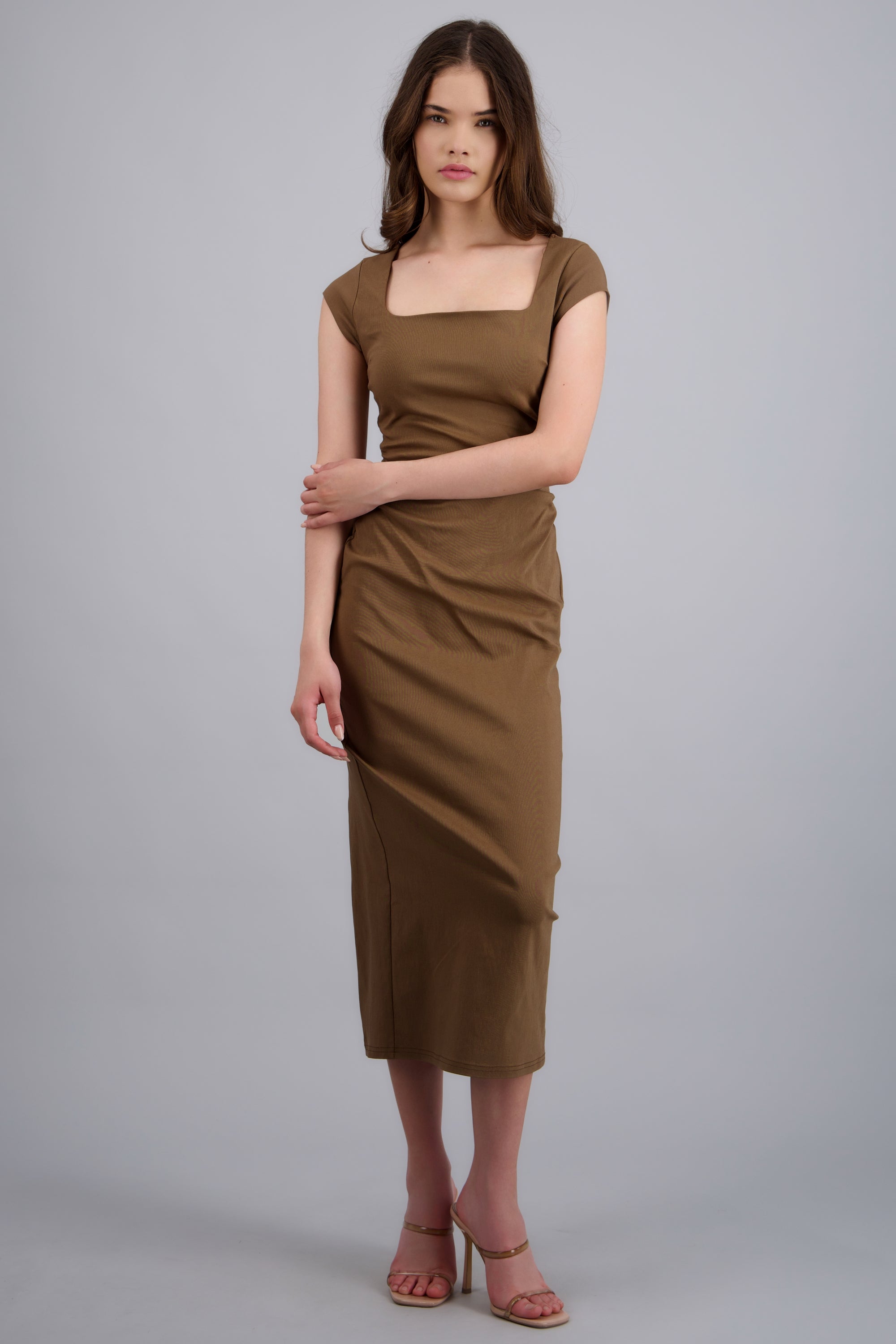 Vestido midi escote cuadrado CAFE