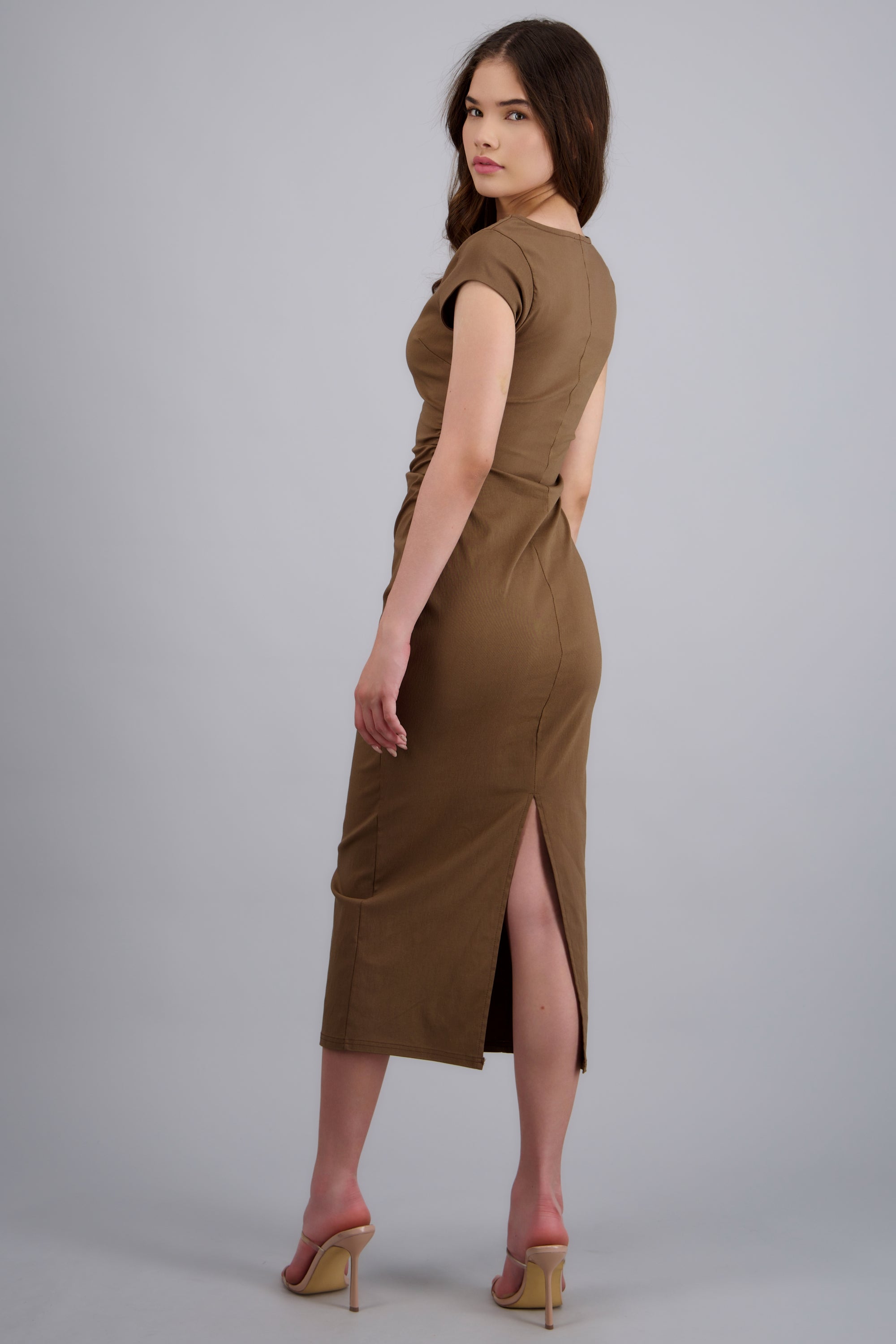 Vestido midi escote cuadrado CAFE