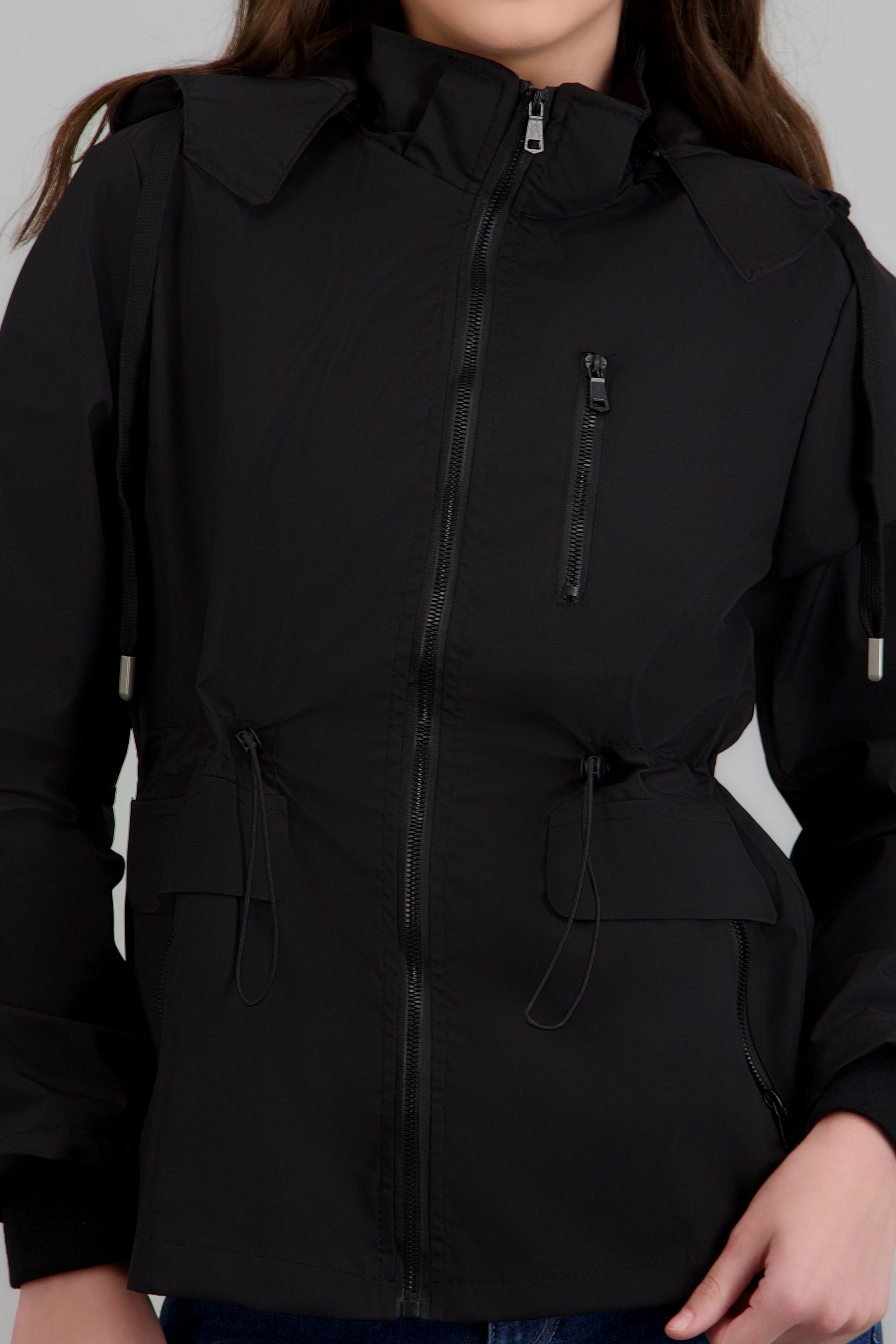 Chamarra ligera capucha impermeable NEGRO