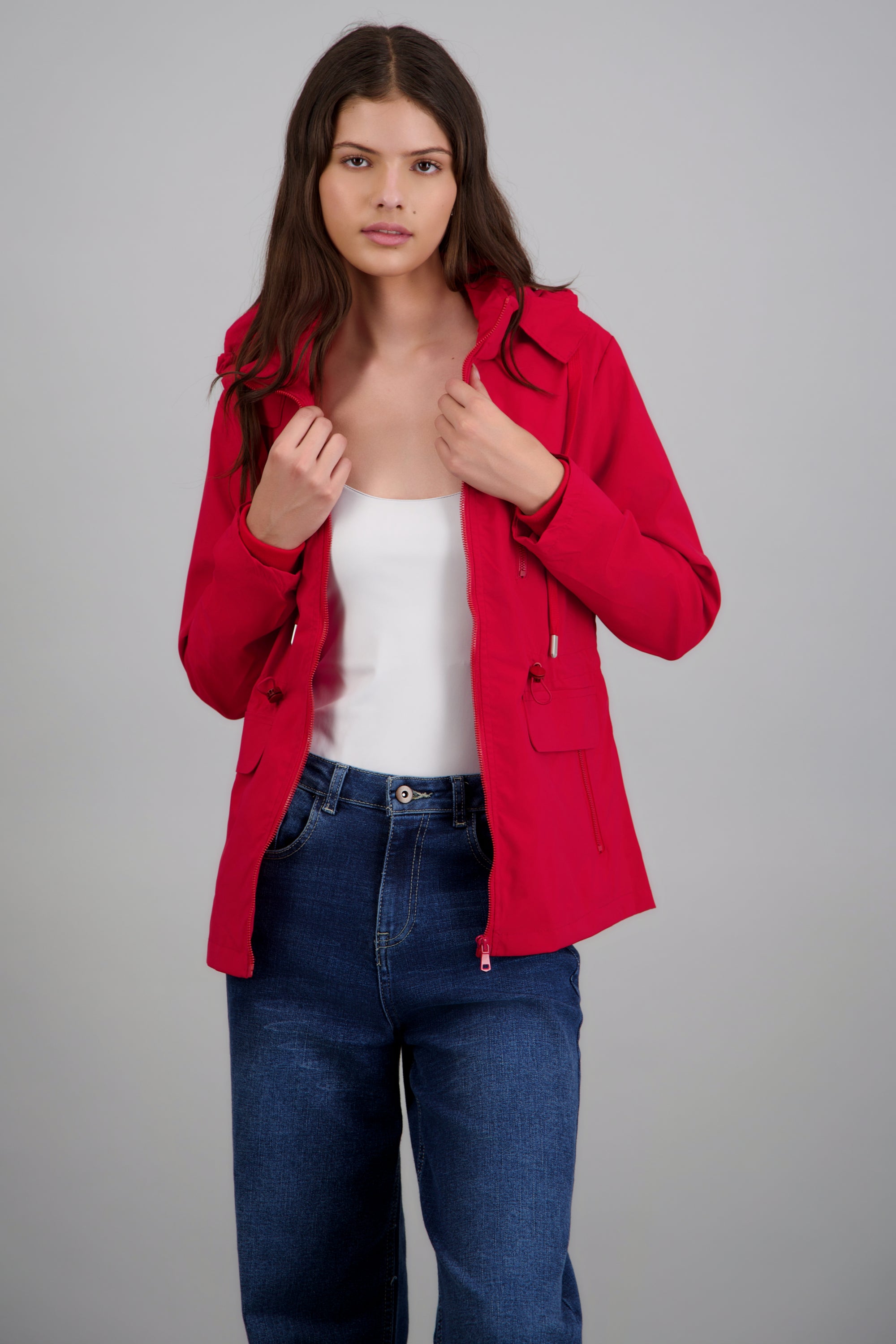 Chamarra ligera capucha impermeable ROJO