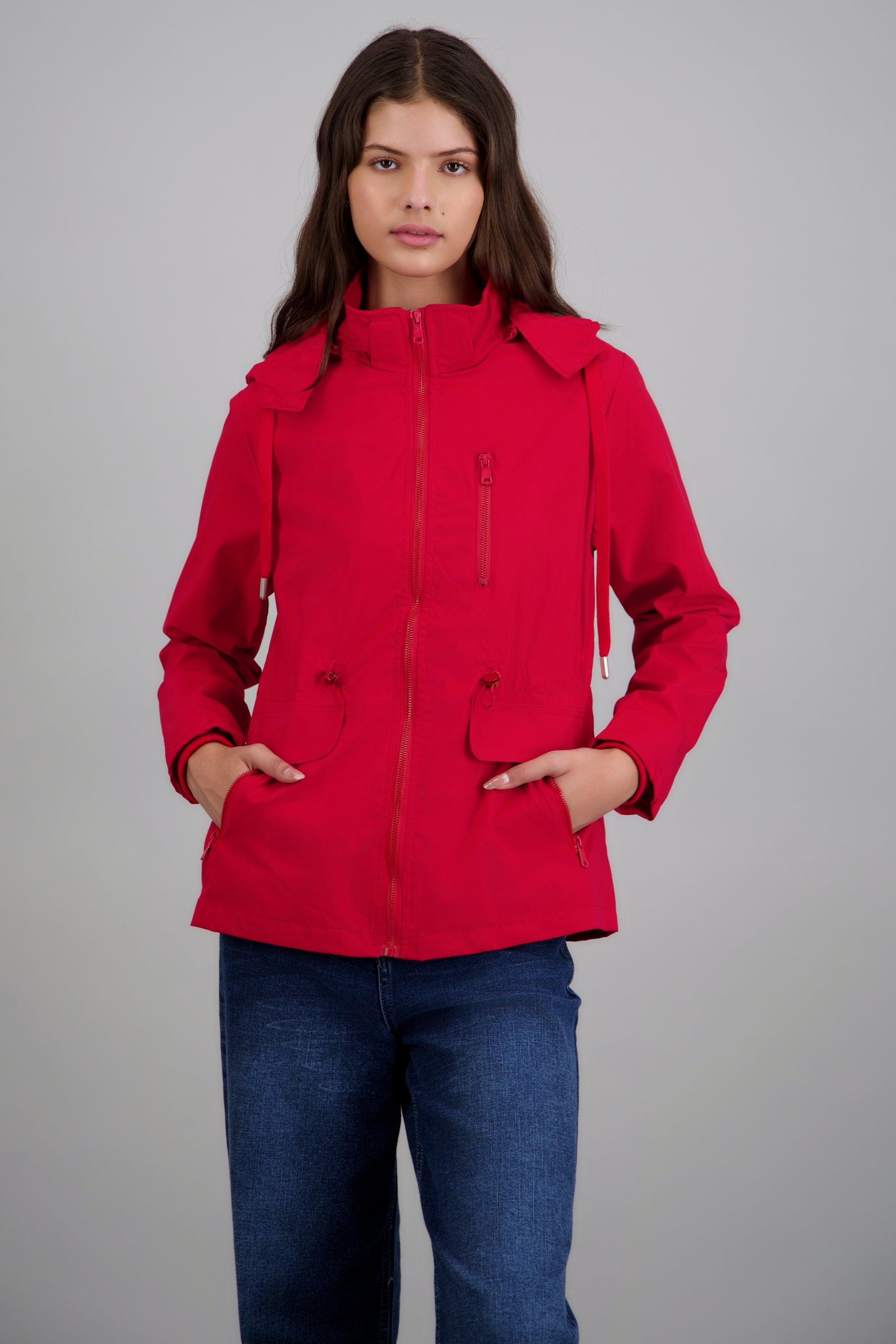 Chamarra ligera capucha impermeable ROJO