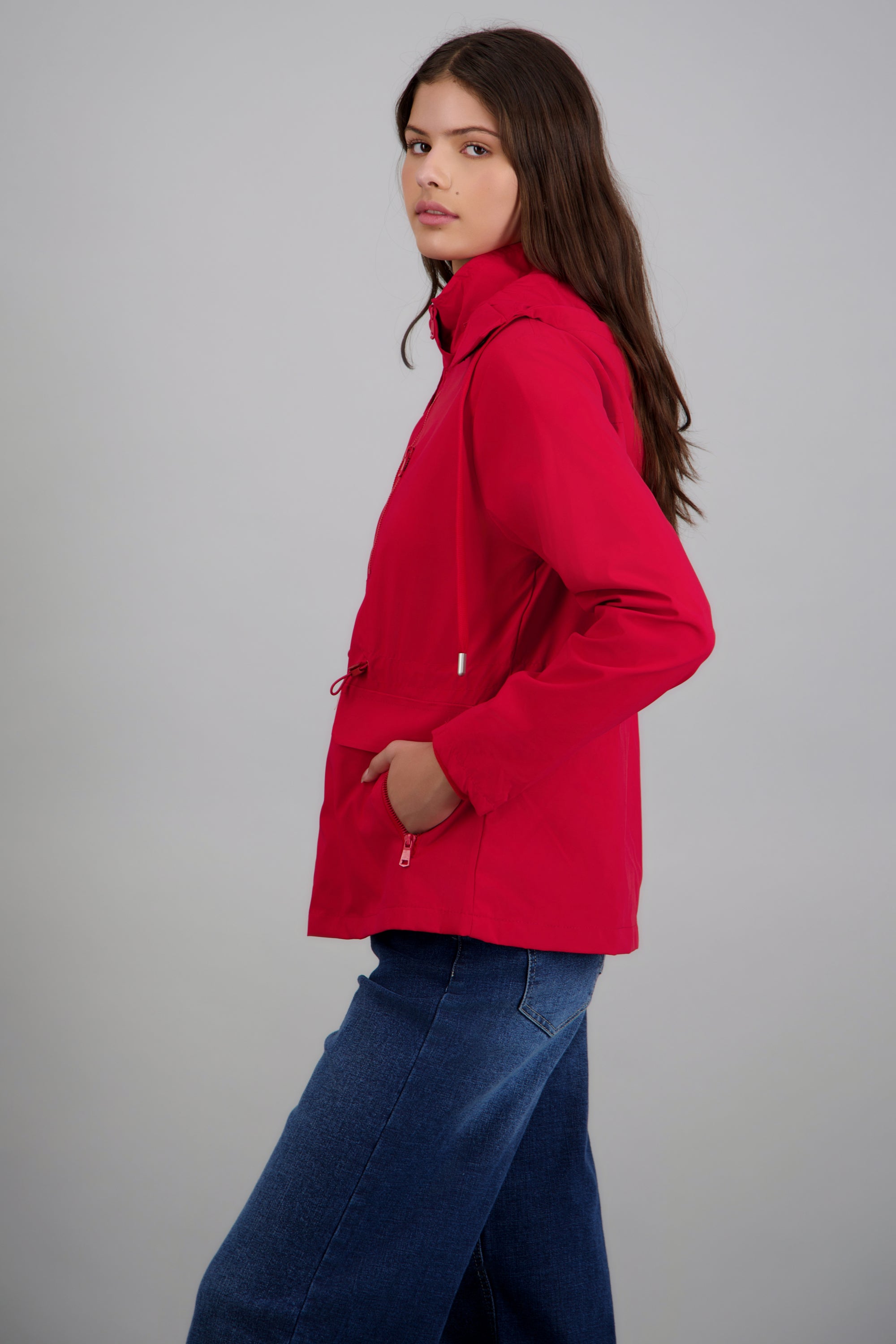 Chamarra ligera capucha impermeable ROJO