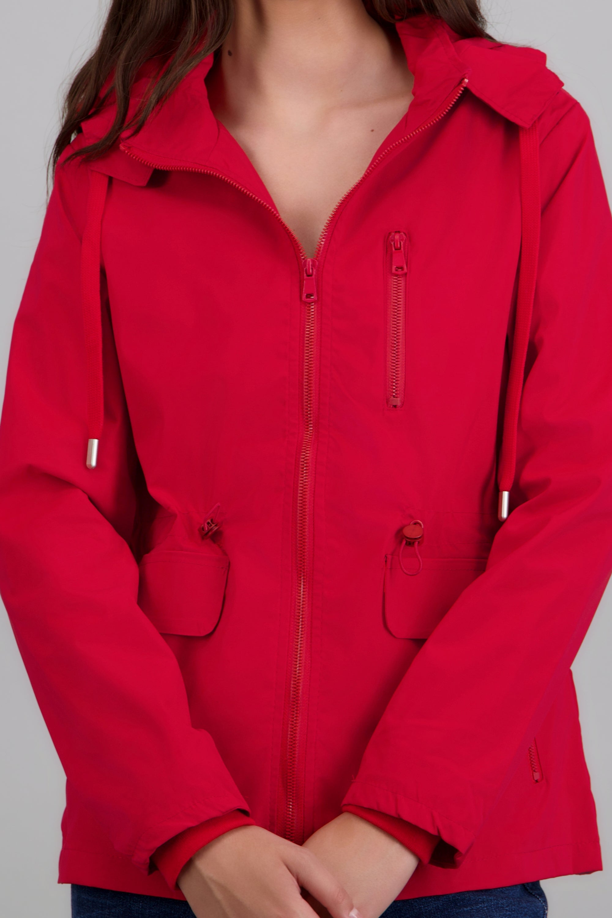 Chamarra ligera capucha impermeable ROJO