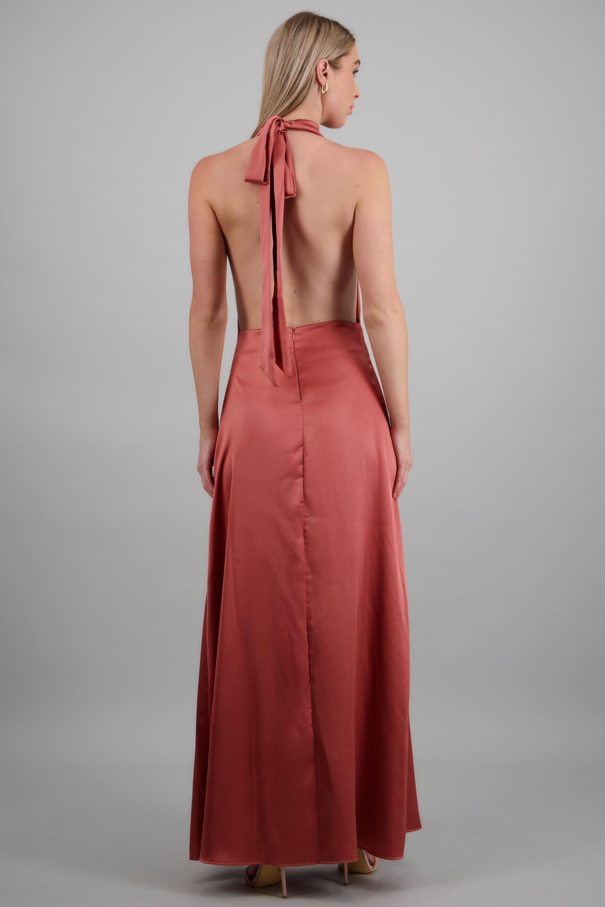 Vestido maxi escote cascada satinado MALVA