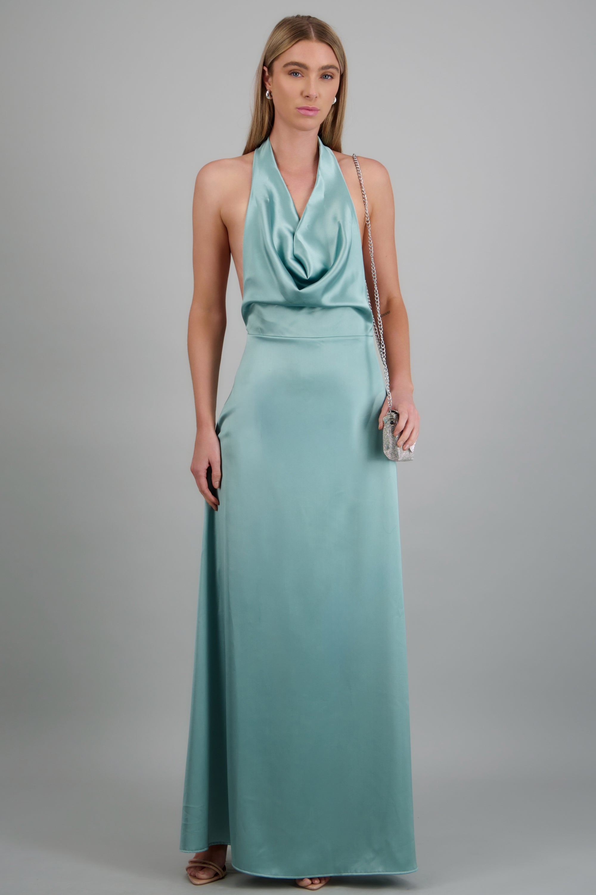 Vestido maxi escote cascada satinado MENTA