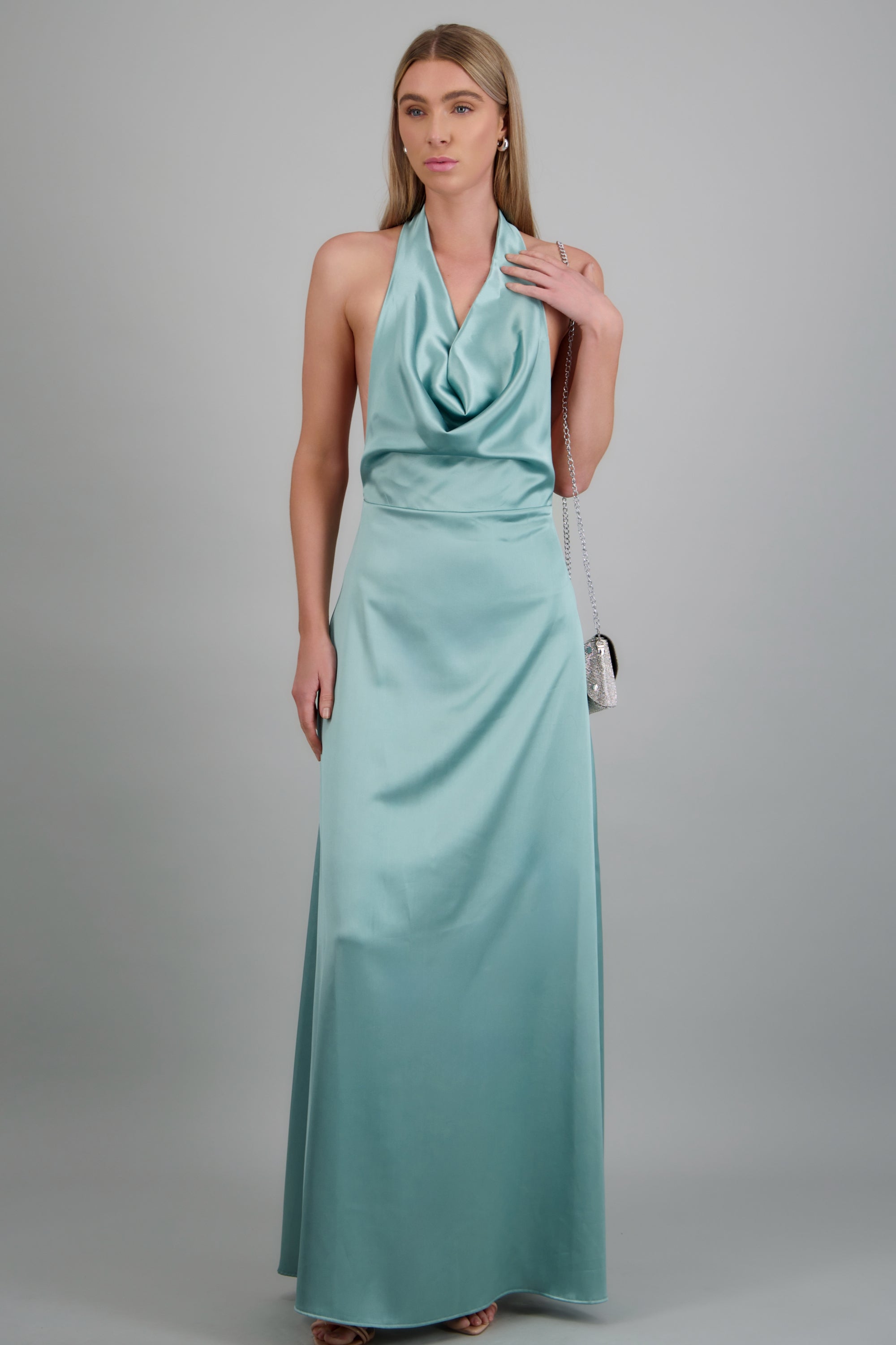 Vestido maxi escote cascada satinado MENTA