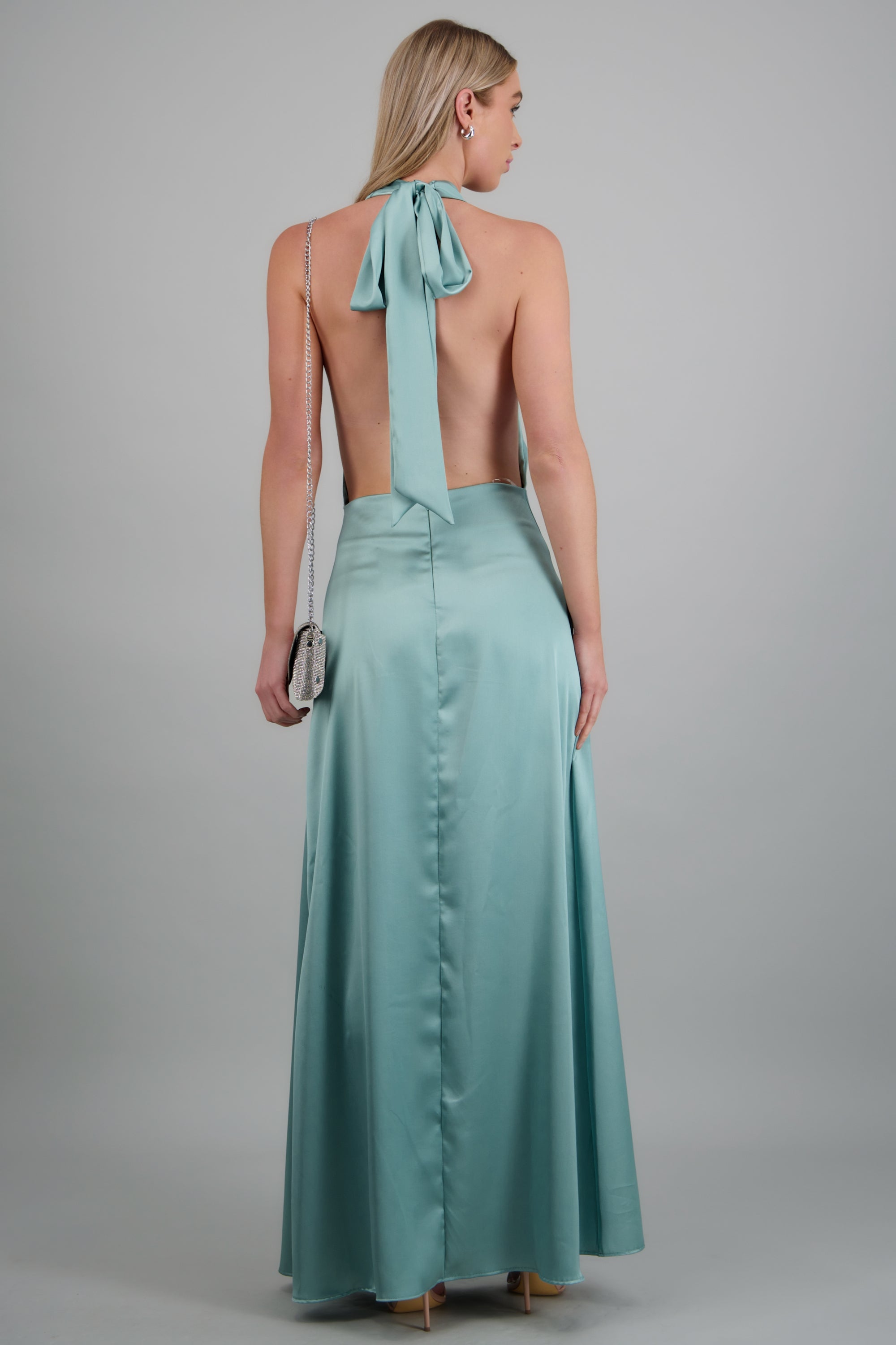 Vestido maxi escote cascada satinado MENTA