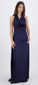 Vestido maxi escote cascada satinado