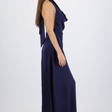 Vestido maxi escote cascada satinado