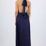 Vestido maxi escote cascada satinado