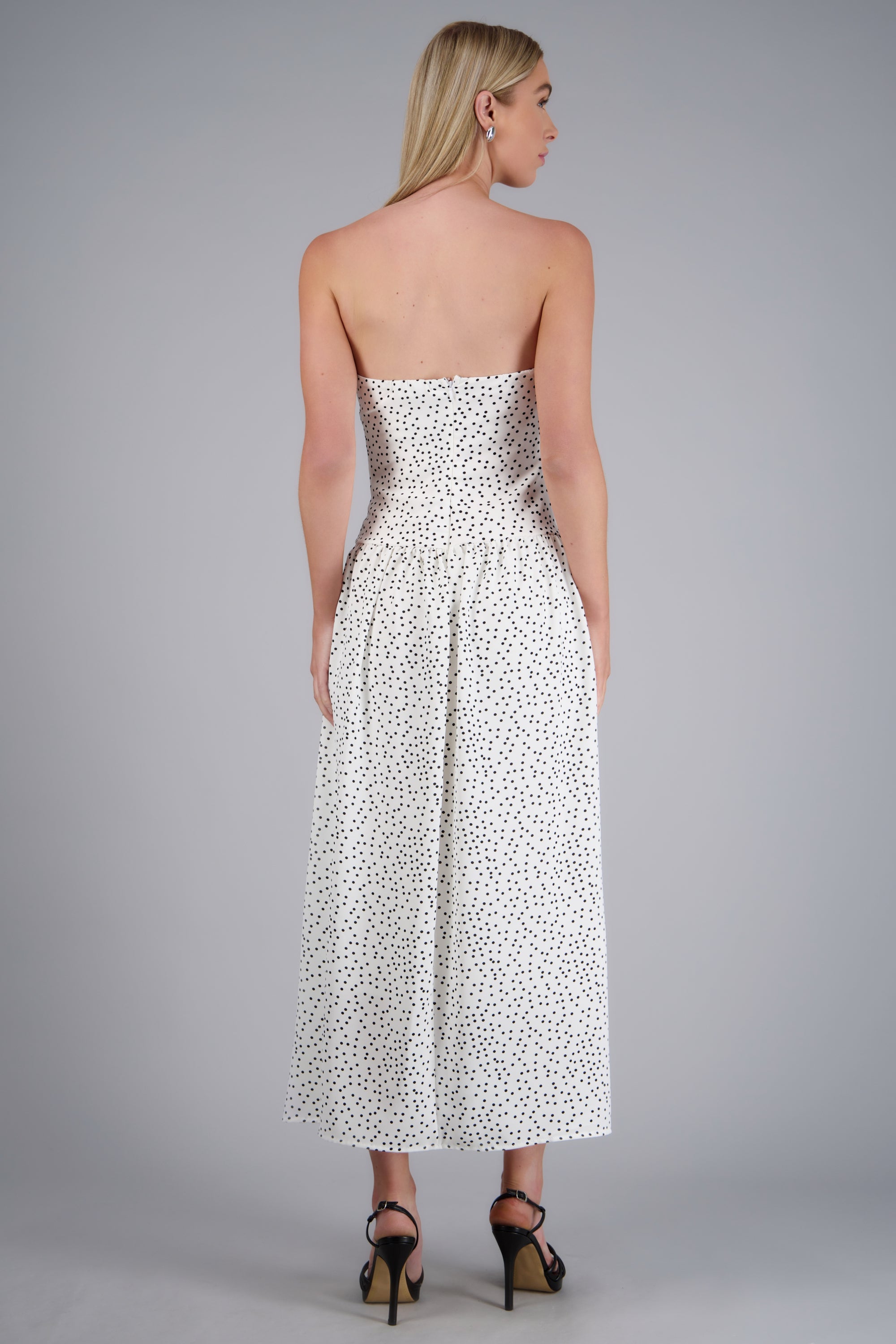 Vestido maxi strapless polka dots BLANCO COMBO