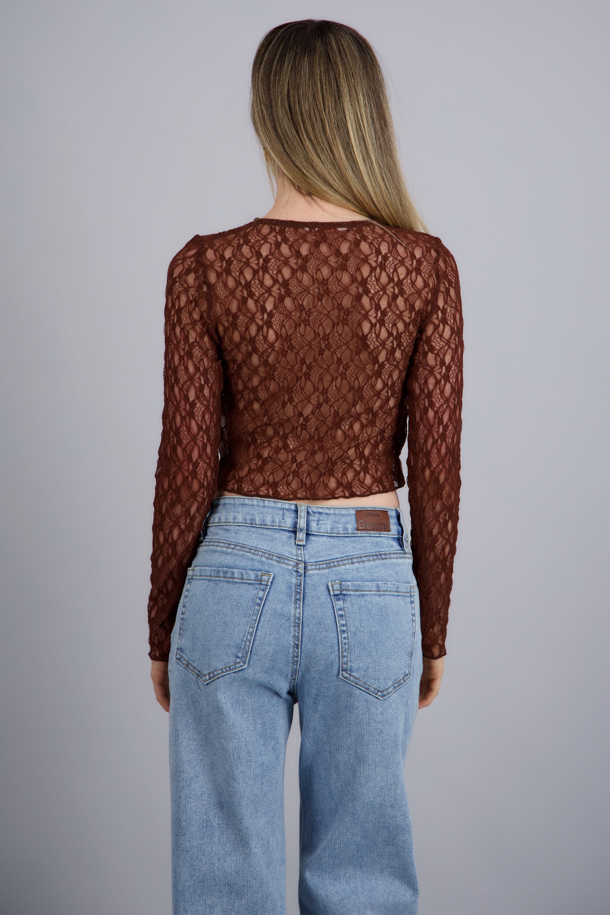 Blusa de encaje manga larga CHOCOLATE