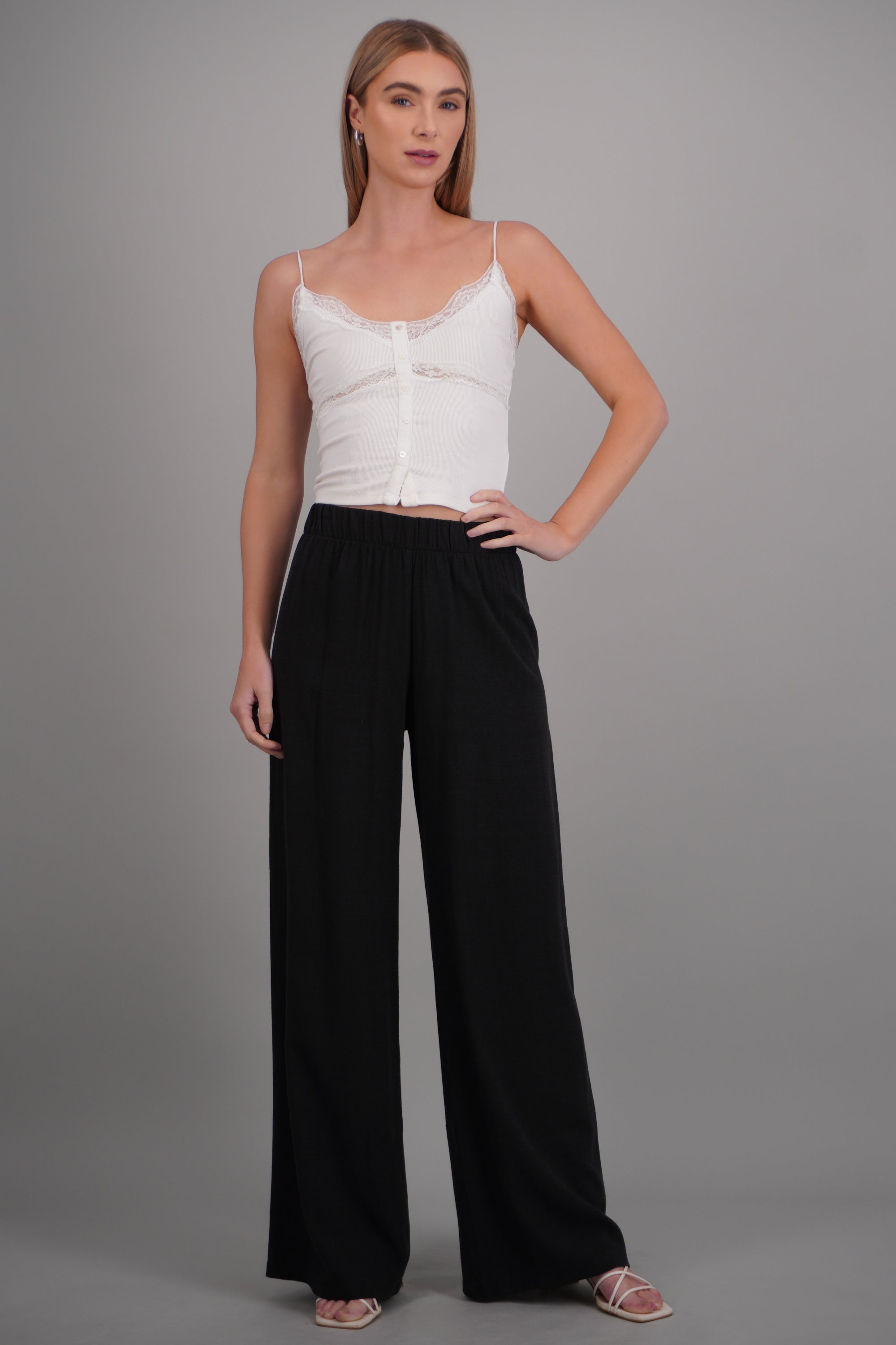 Pantalón wide leg resorte NEGRO