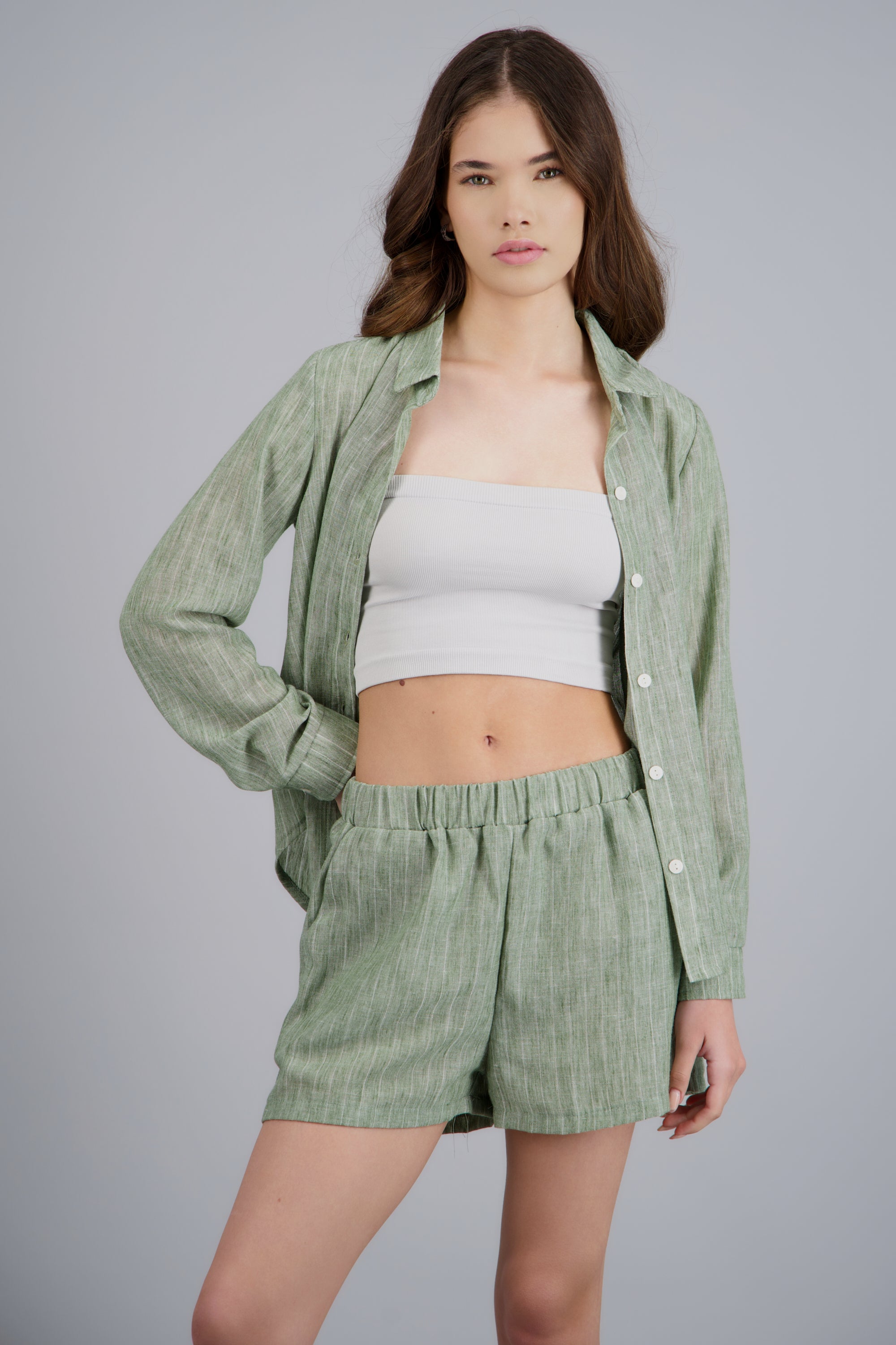 Camisa rayas detalle brillos VERDE COMBO