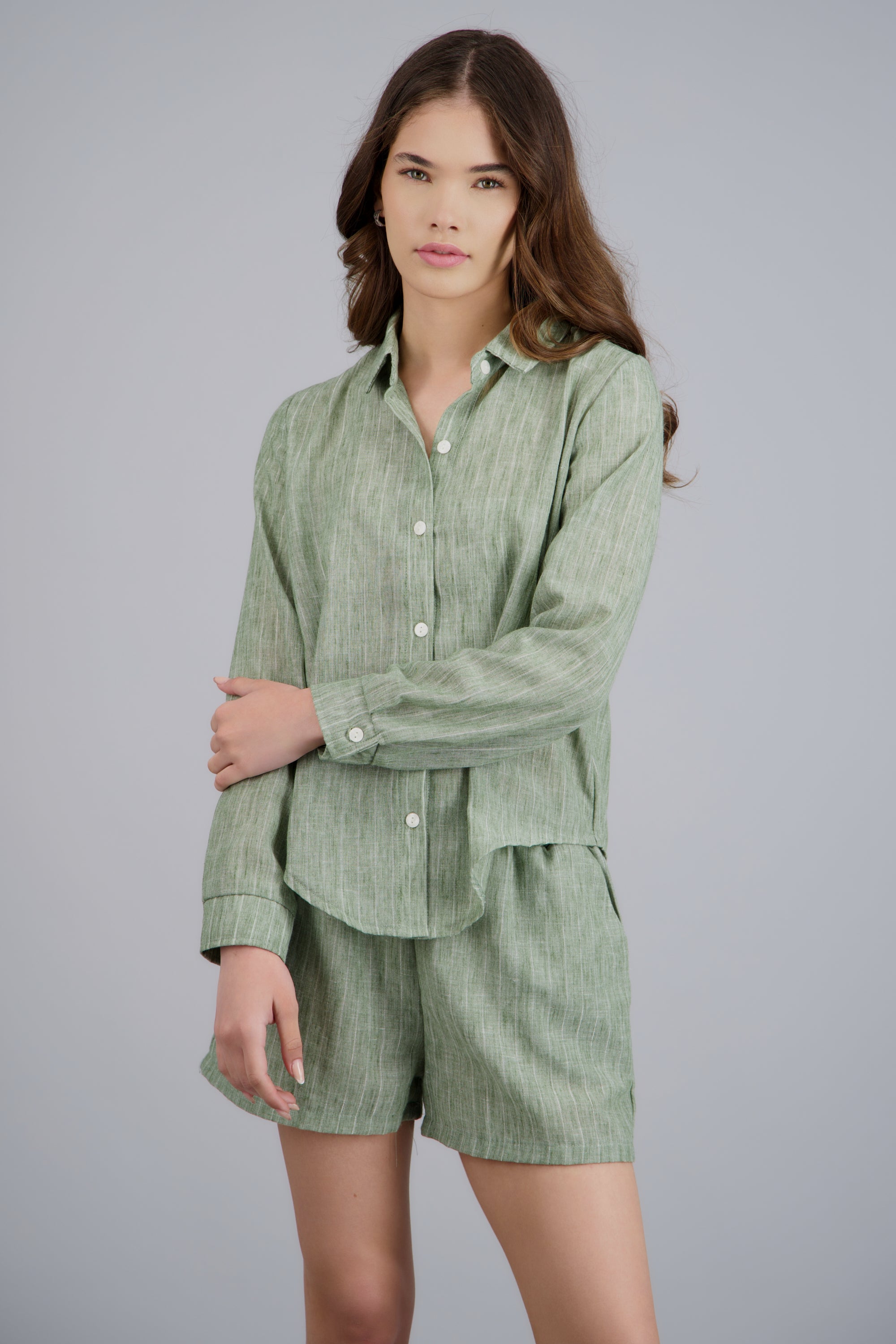 Camisa rayas detalle brillos VERDE COMBO