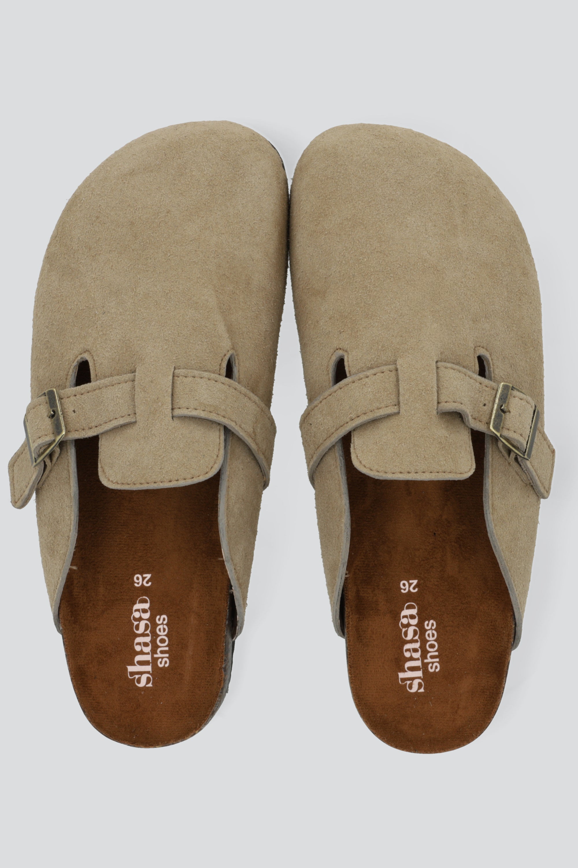 Zueco gamucina hebilla TAUPE