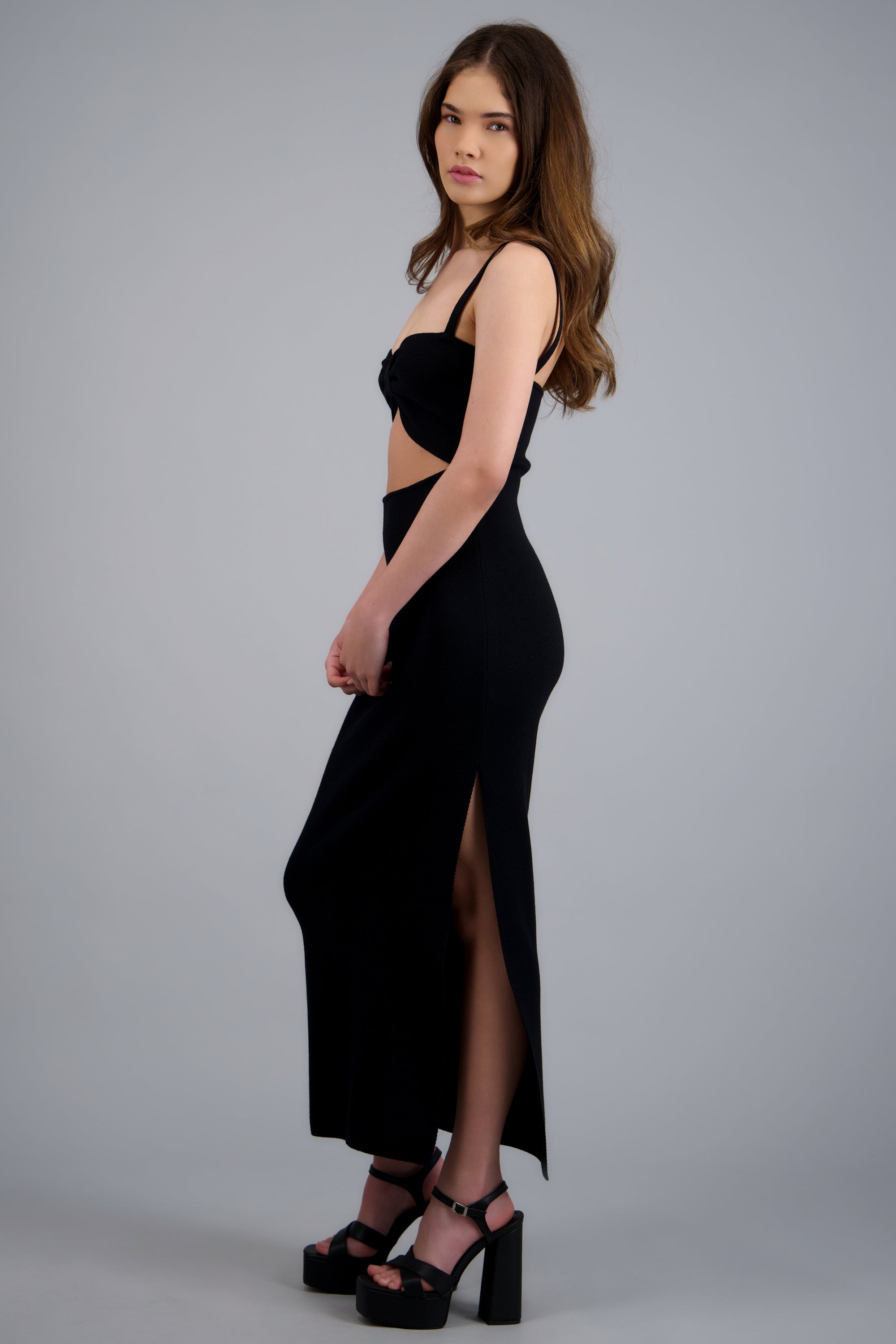 Vestido maxi escote moño NEGRO