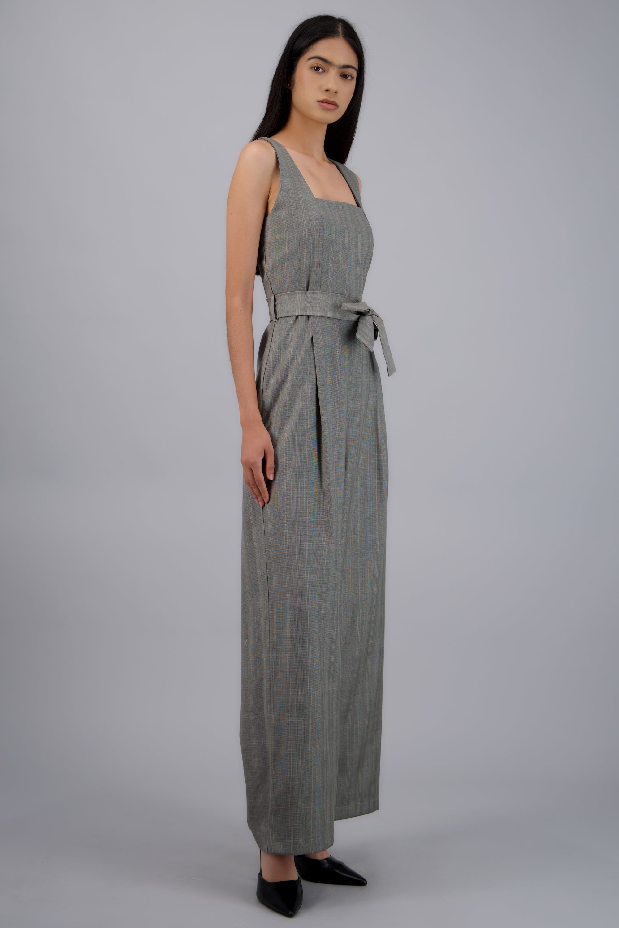 Jumpsuit escote cuadrado detalle cuadros GRIS OBSCURO