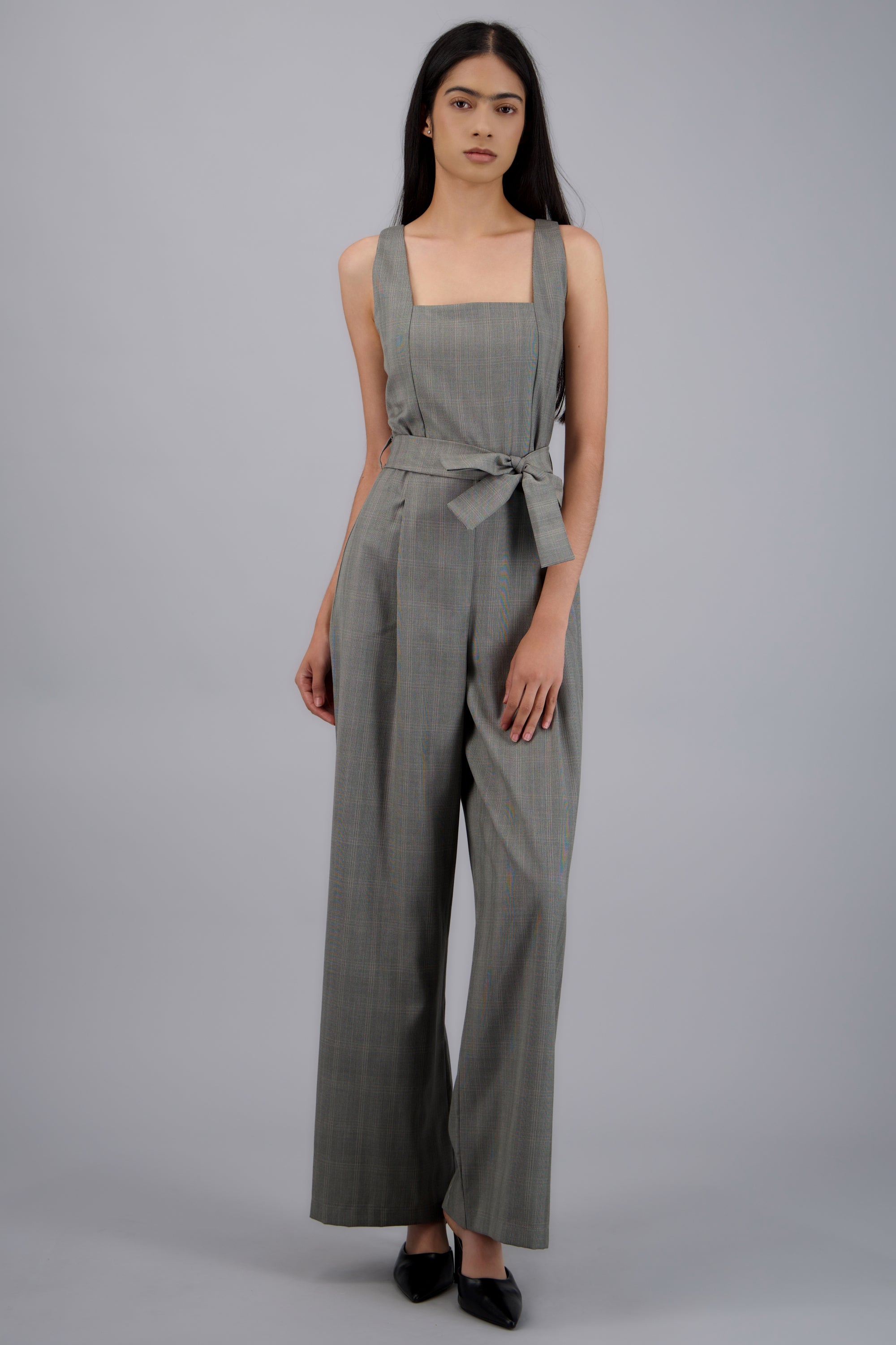 Jumpsuit escote cuadrado detalle cuadros GRIS OBSCURO