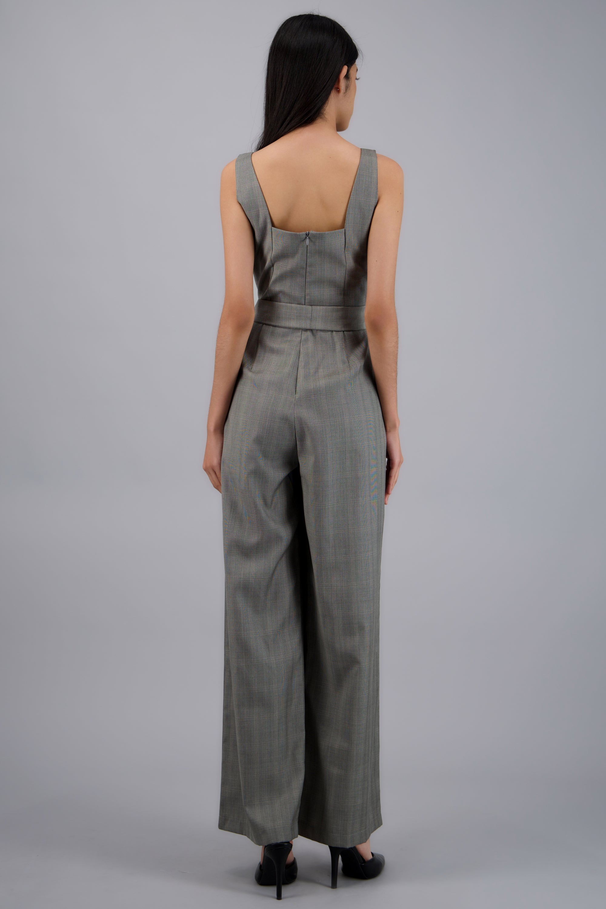 Jumpsuit escote cuadrado detalle cuadros GRIS OBSCURO