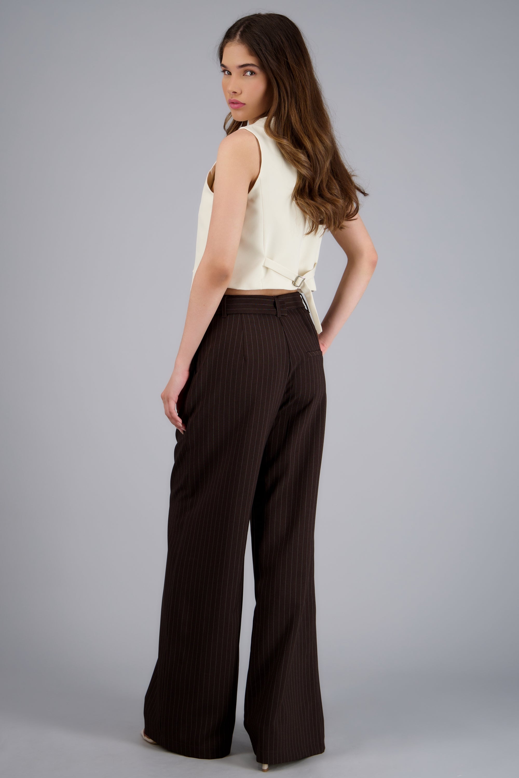 Pantalon rayas detalle cinturon CHOCOLATE