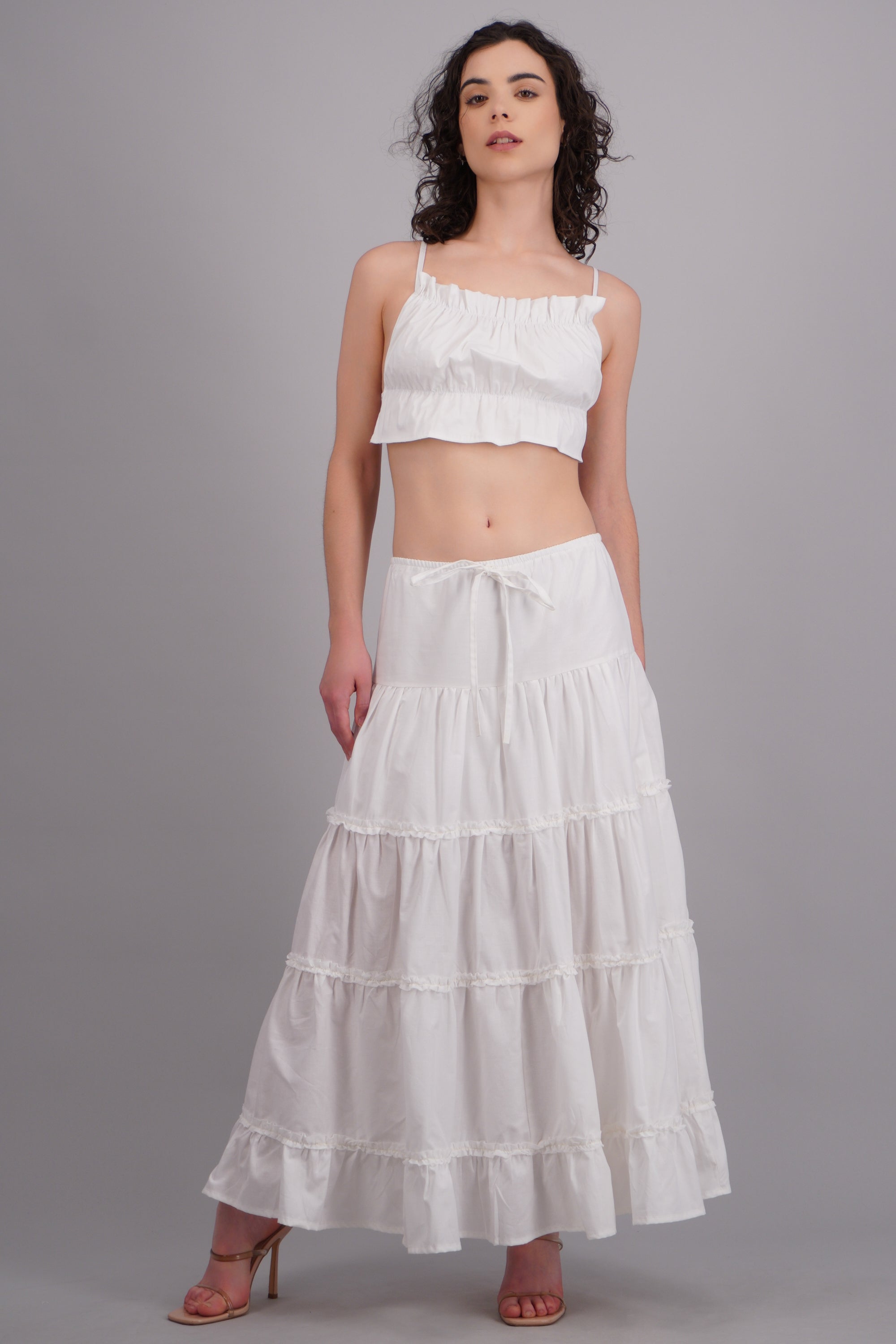 Falda maxi paneles detalle encaje BLANCO