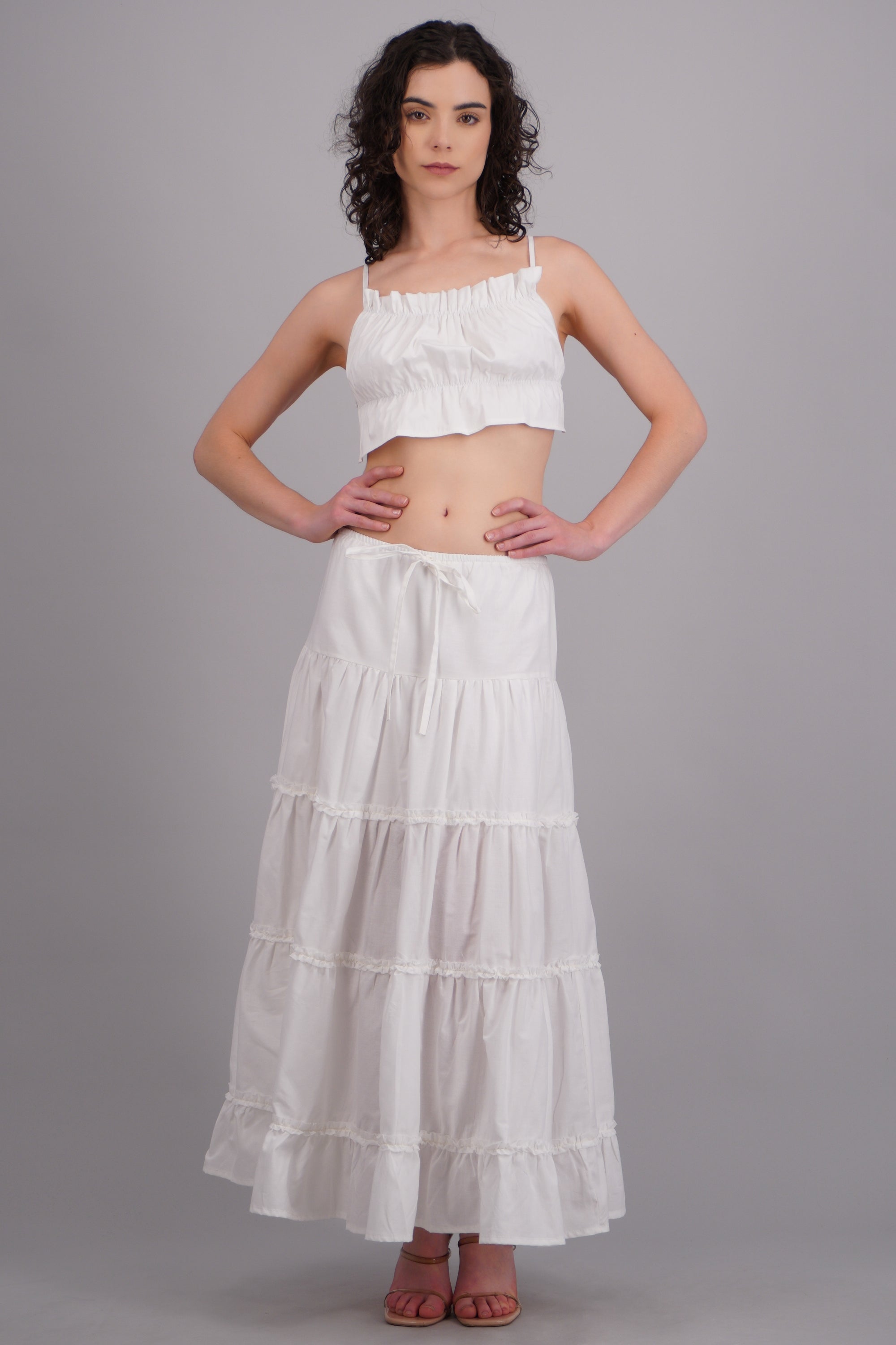 Falda maxi paneles detalle encaje BLANCO