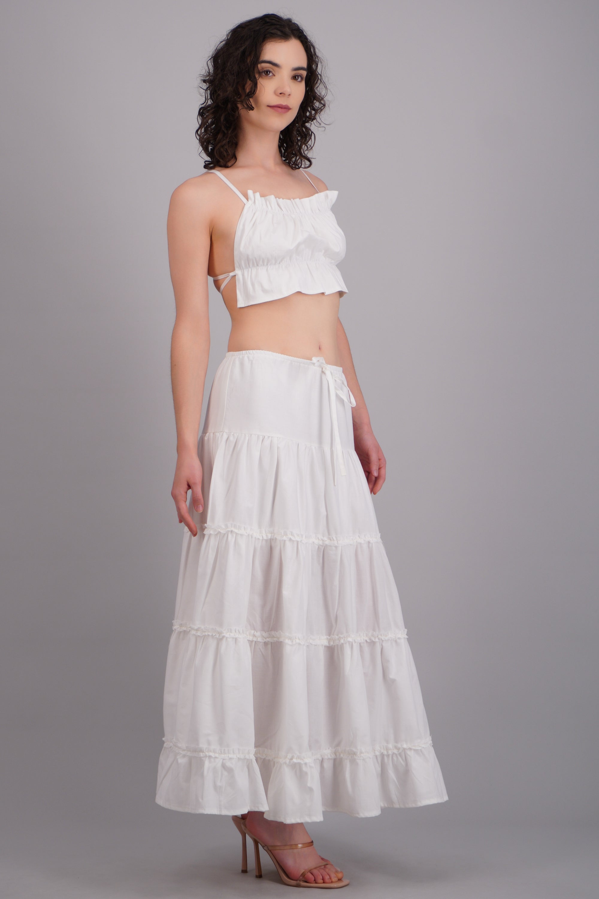 Falda maxi paneles detalle encaje BLANCO