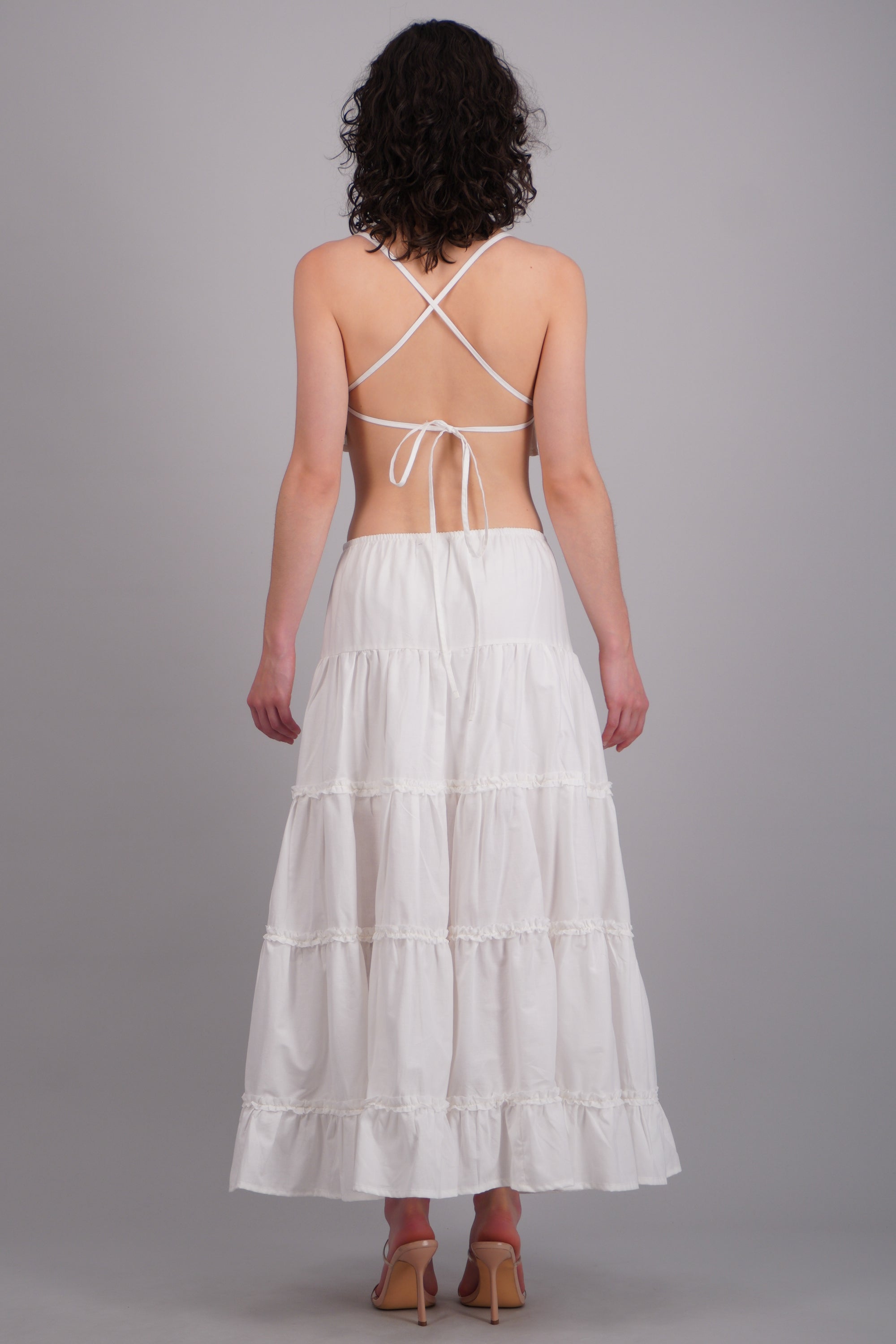 Falda maxi paneles detalle encaje BLANCO