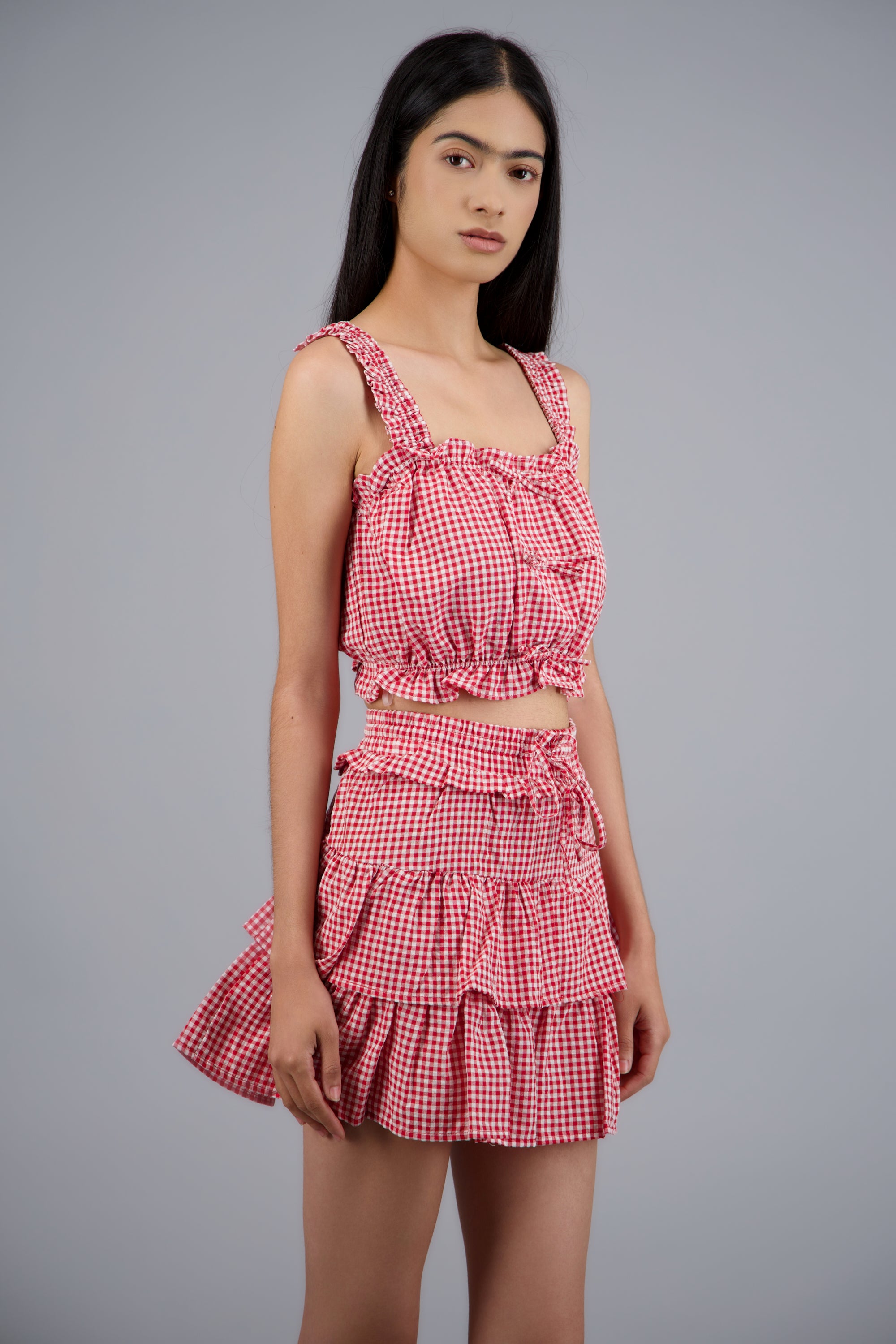 Top sin mangas moños gingham ROJO COMBO