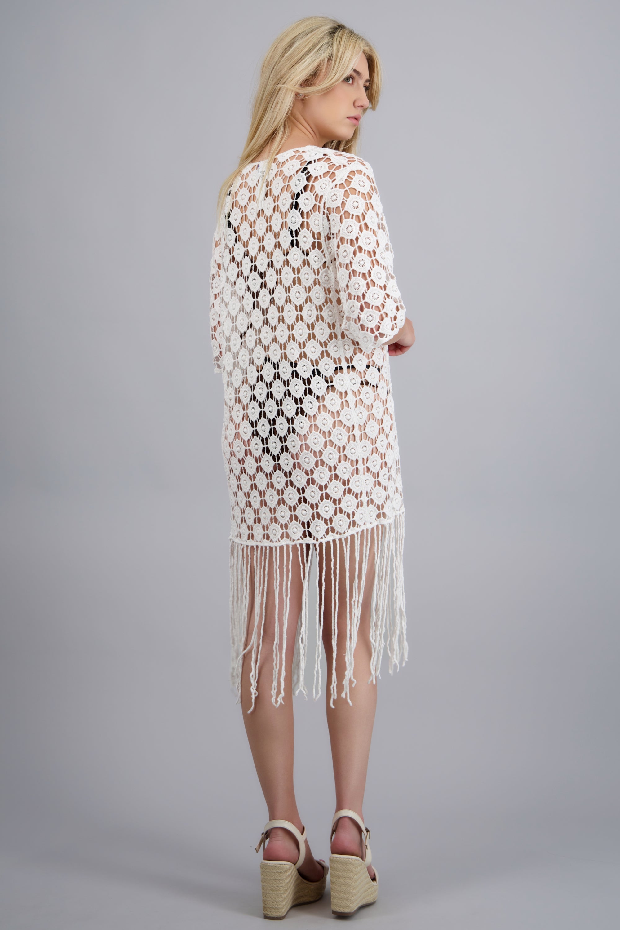 Salida crochet flecos BLANCO