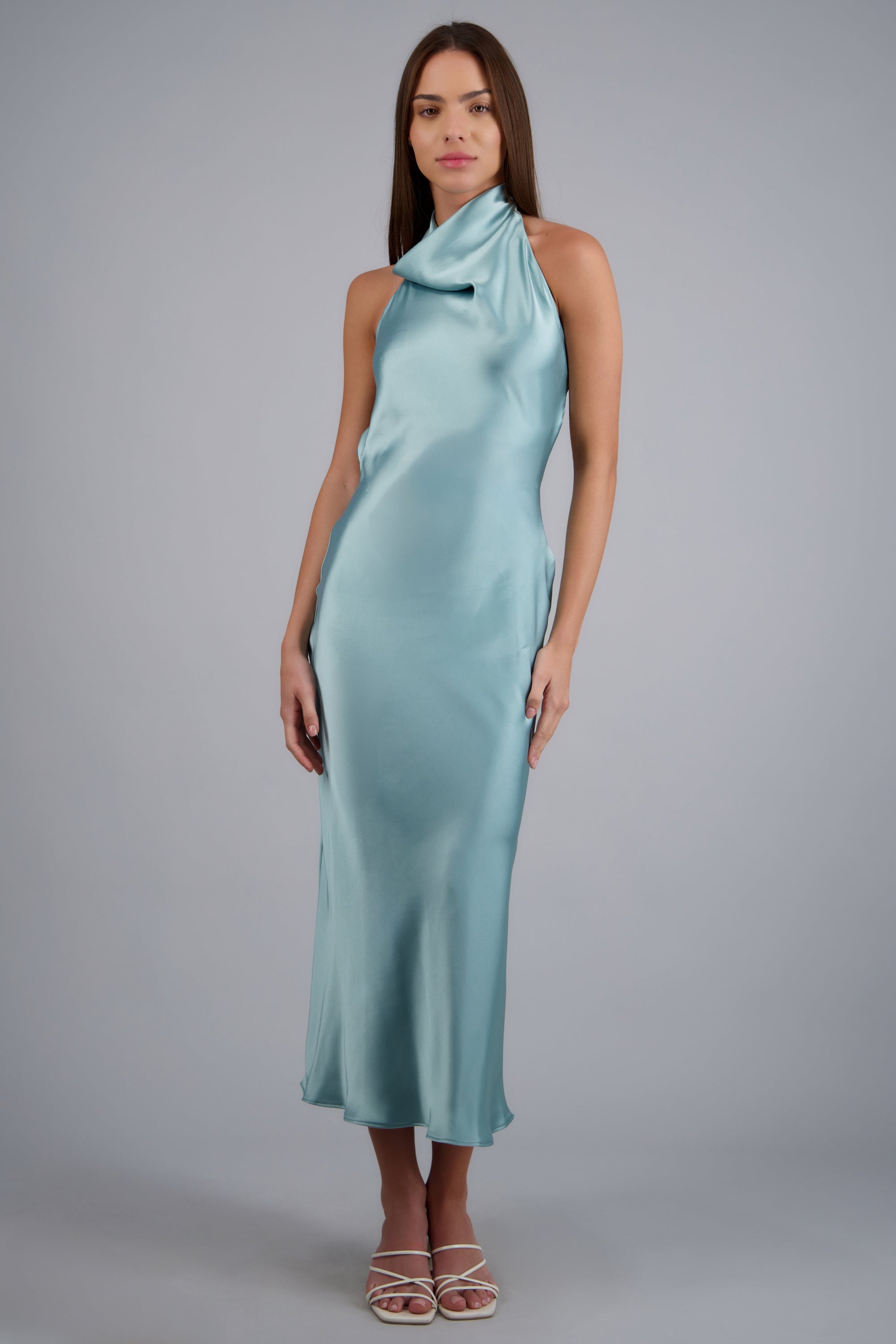 Vestido midi cuello alto espalda descubierta AZUL