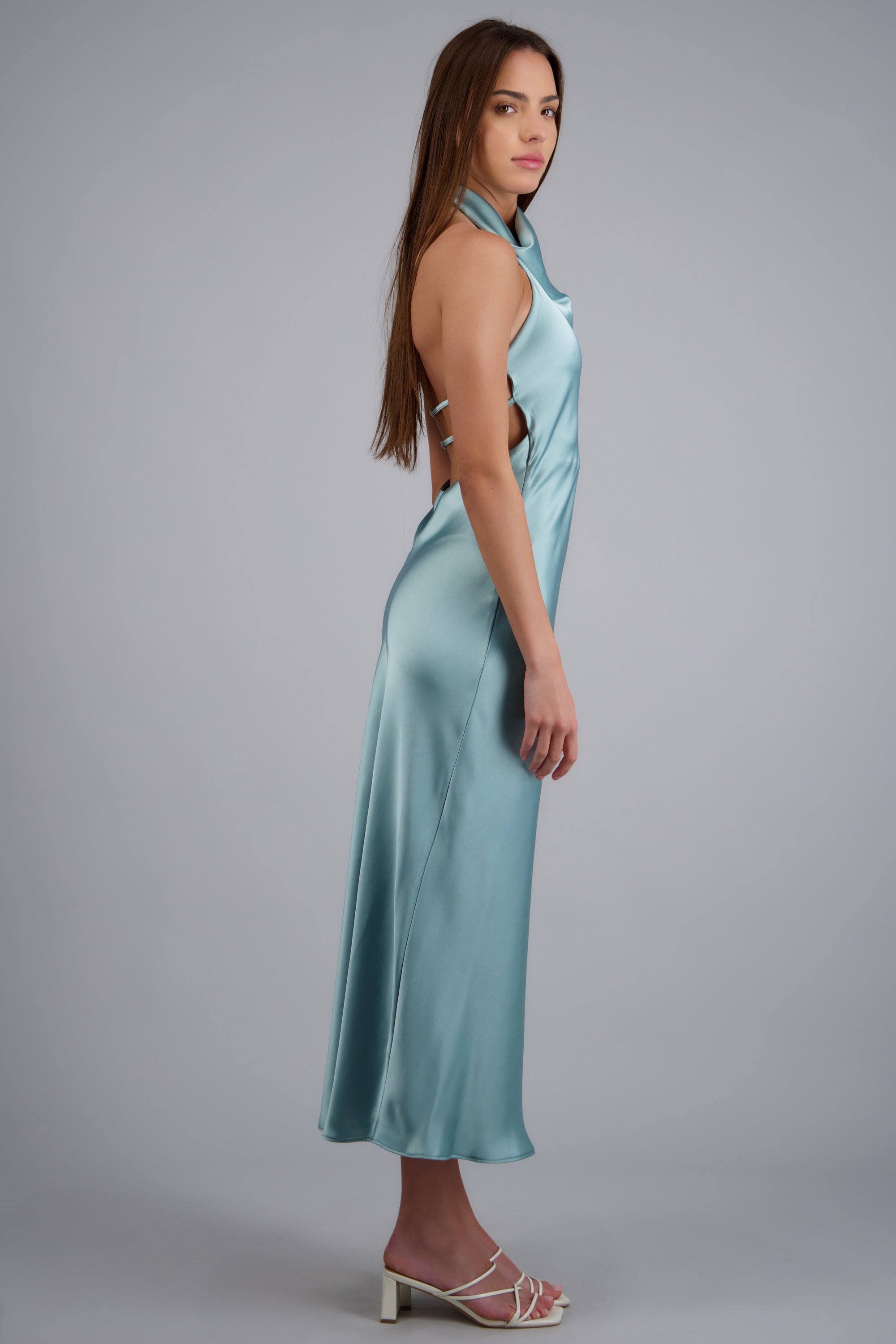 Vestido midi cuello alto espalda descubierta AZUL