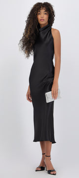 Vestido midi cuello alto espalda descubierta