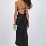 Vestido midi cuello alto espalda descubierta