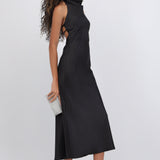 Vestido midi cuello alto espalda descubierta