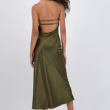 Vestido midi cuello alto espalda descubierta