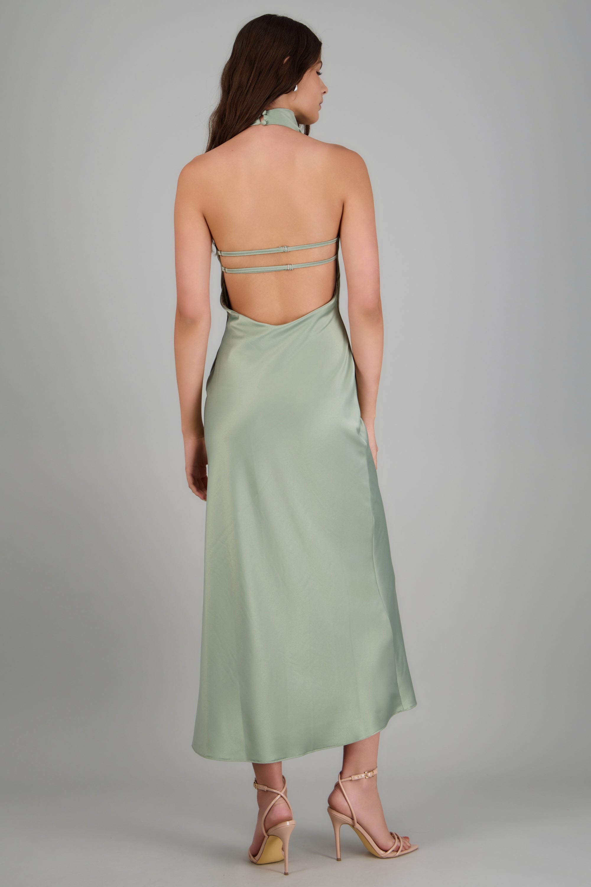 Vestido midi cuello alto espalda descubierta SAGE