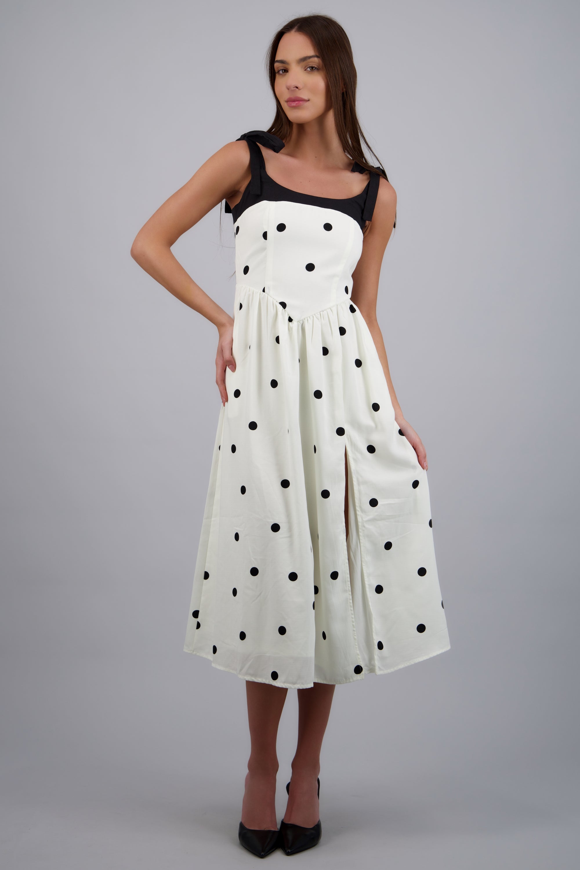 Vestido de lino estampado polkadots BLANCO COMBO
