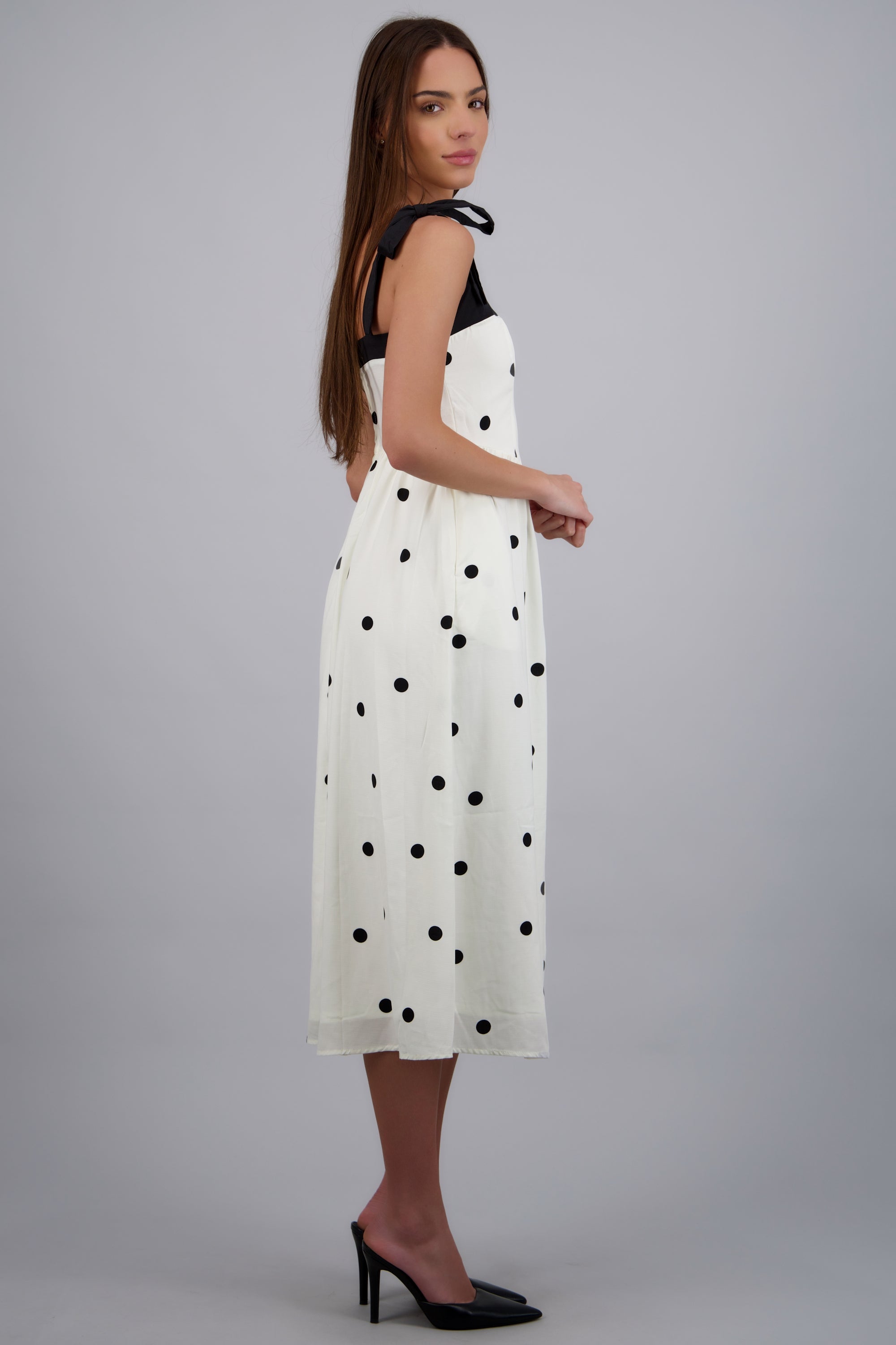 Vestido de lino estampado polkadots BLANCO COMBO