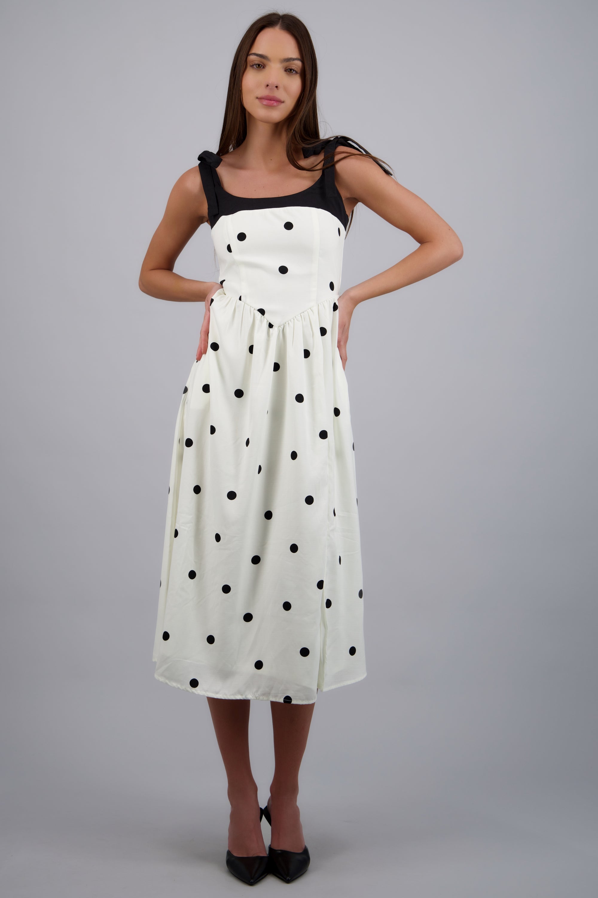 Vestido de lino estampado polkadots BLANCO COMBO