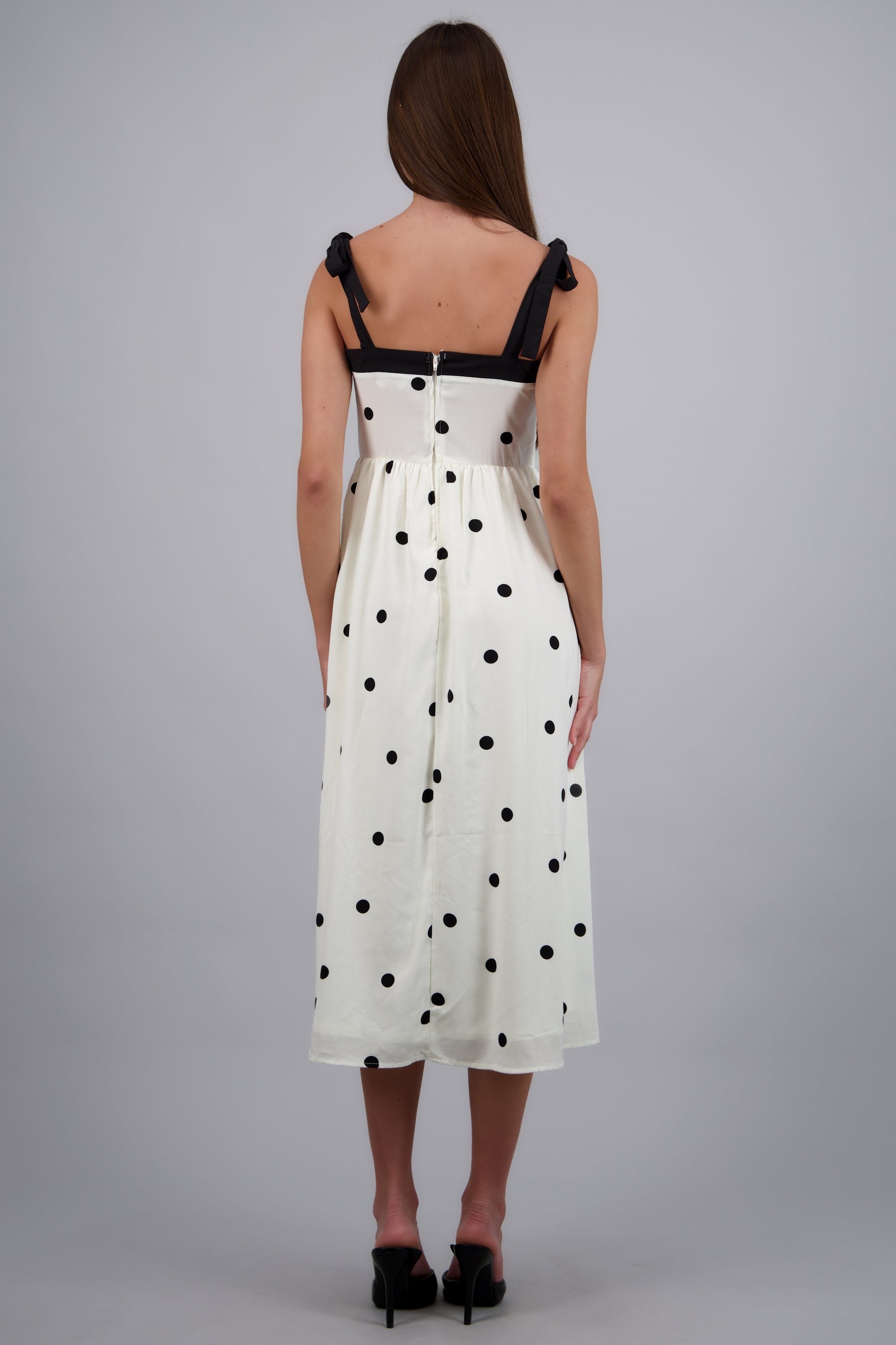 Vestido de lino estampado polkadots BLANCO COMBO