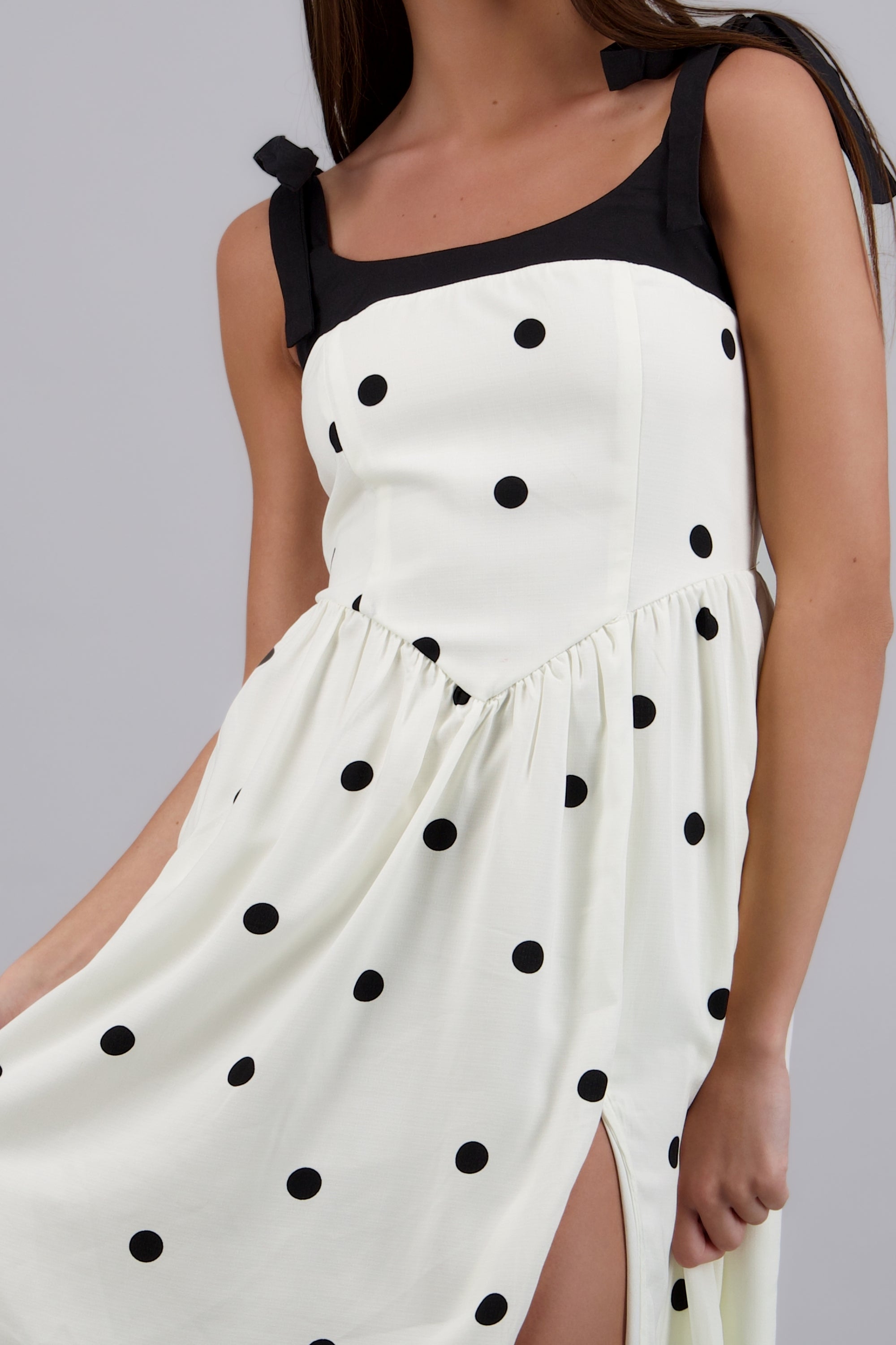 Vestido de lino estampado polkadots BLANCO COMBO