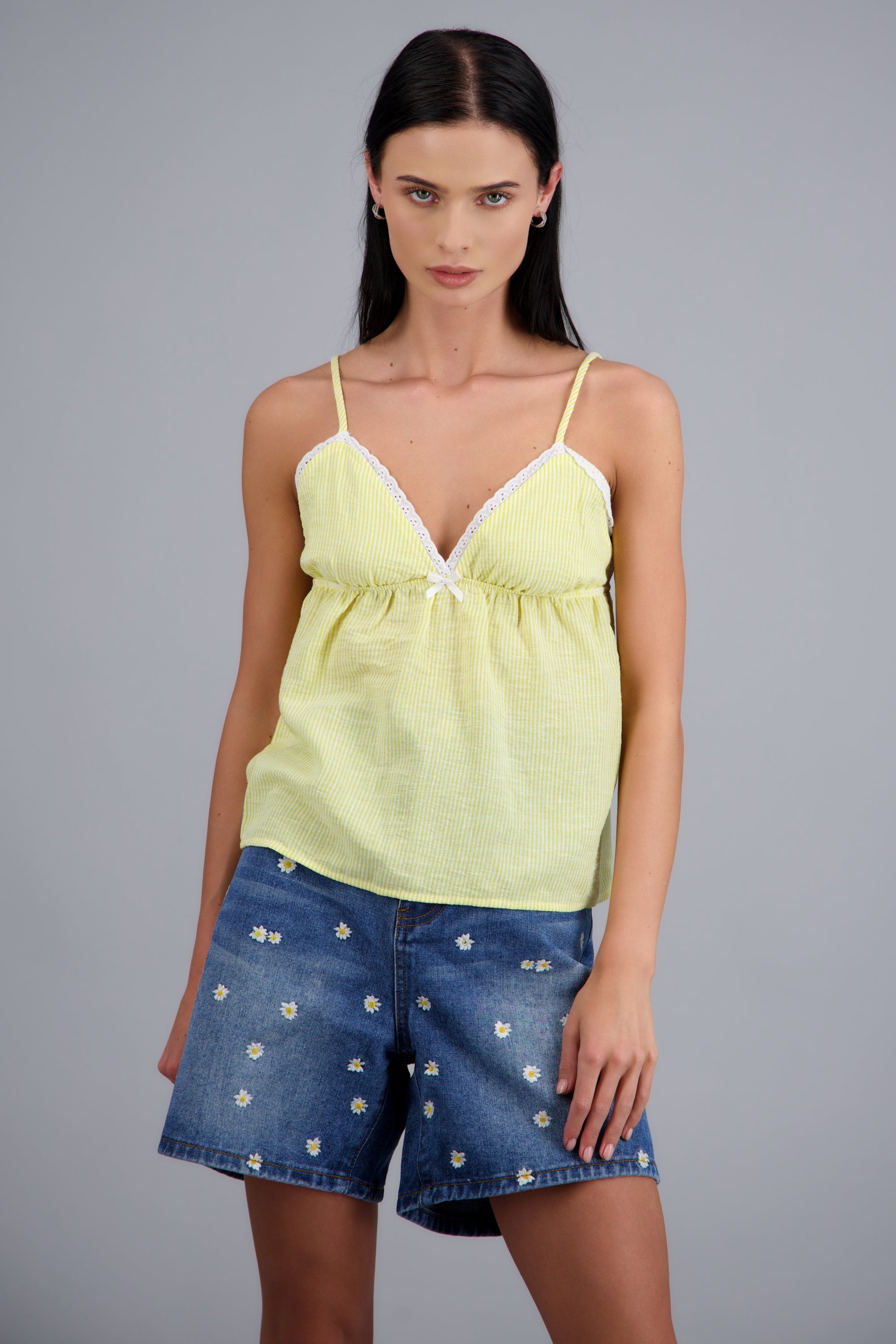 Top tirantes detalle moño rayas AMARILLO PASTEL