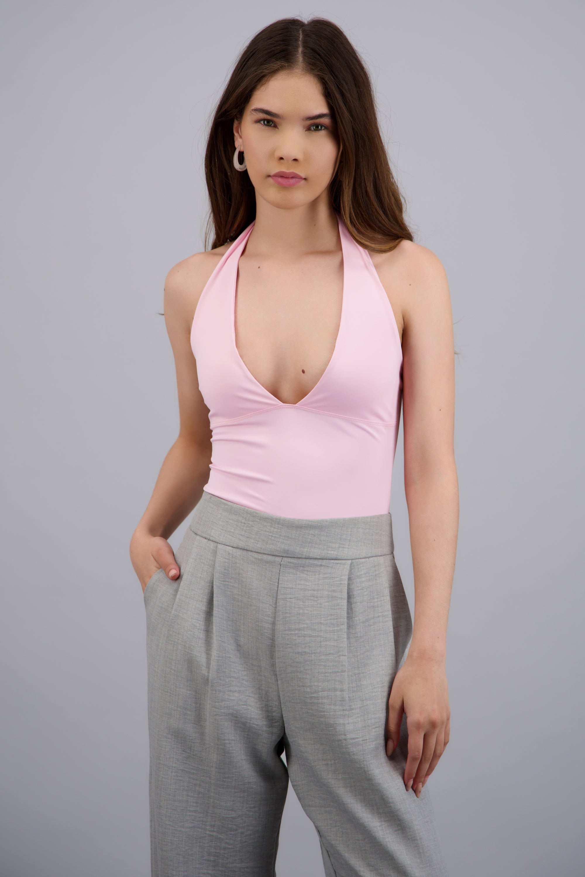 Body halter escote profundo ROSA PASTEL