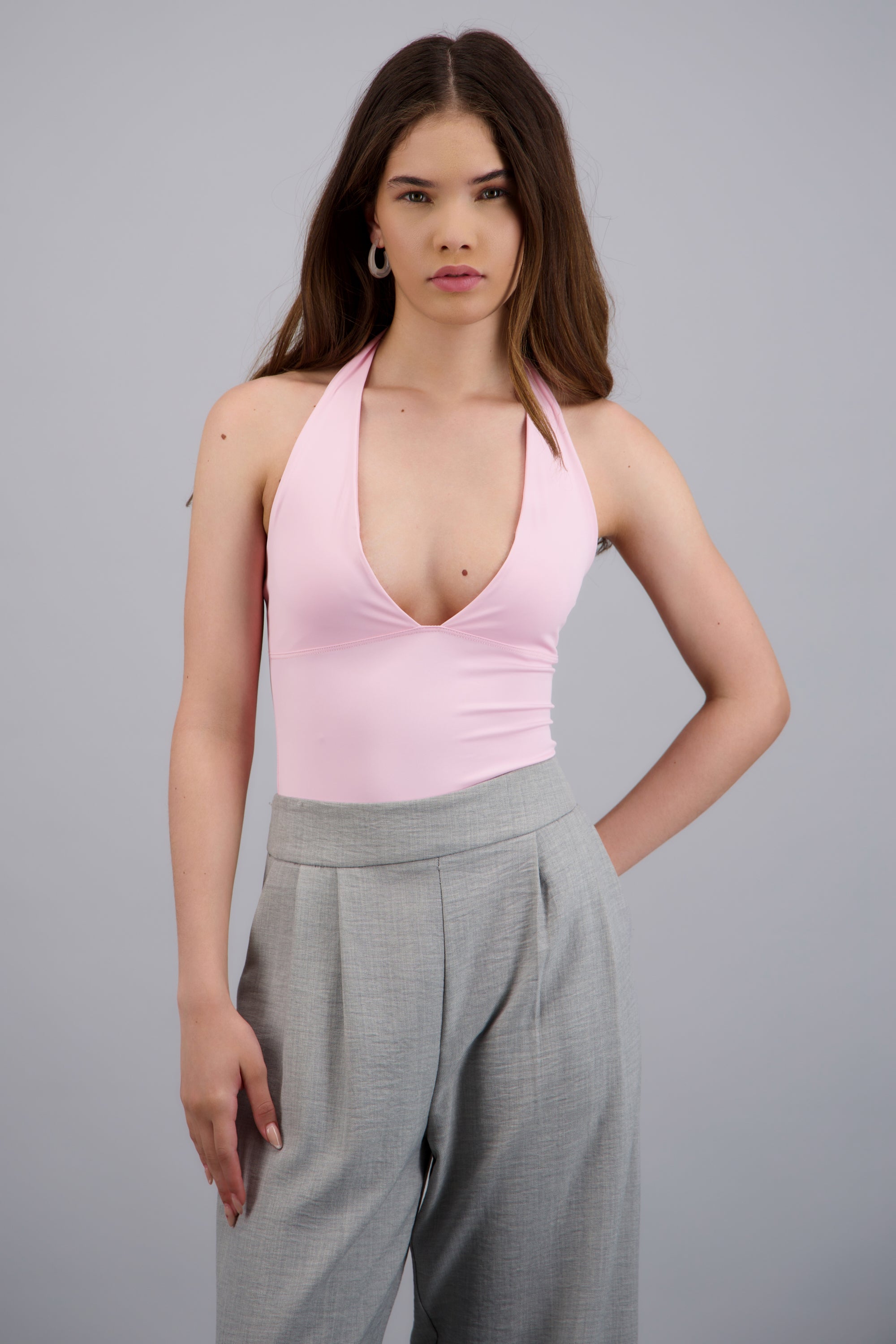 Body halter escote profundo ROSA PASTEL